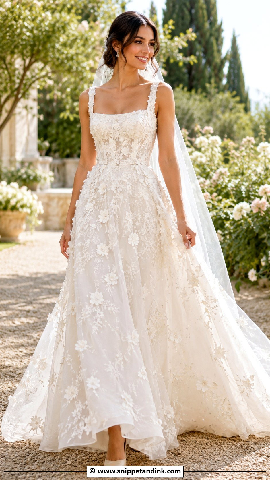 Square Neck Floral Wedding Dress - Snippet and Ink - 35 Square Neck Wedding Dress Ideas