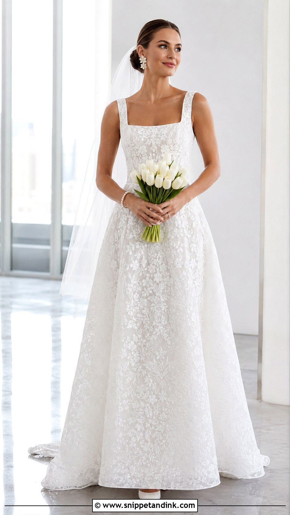 Square Neck Flower Lace Wedding Dress - Snippet and Ink - 20 Flower Lace Wedding Dress Ideas