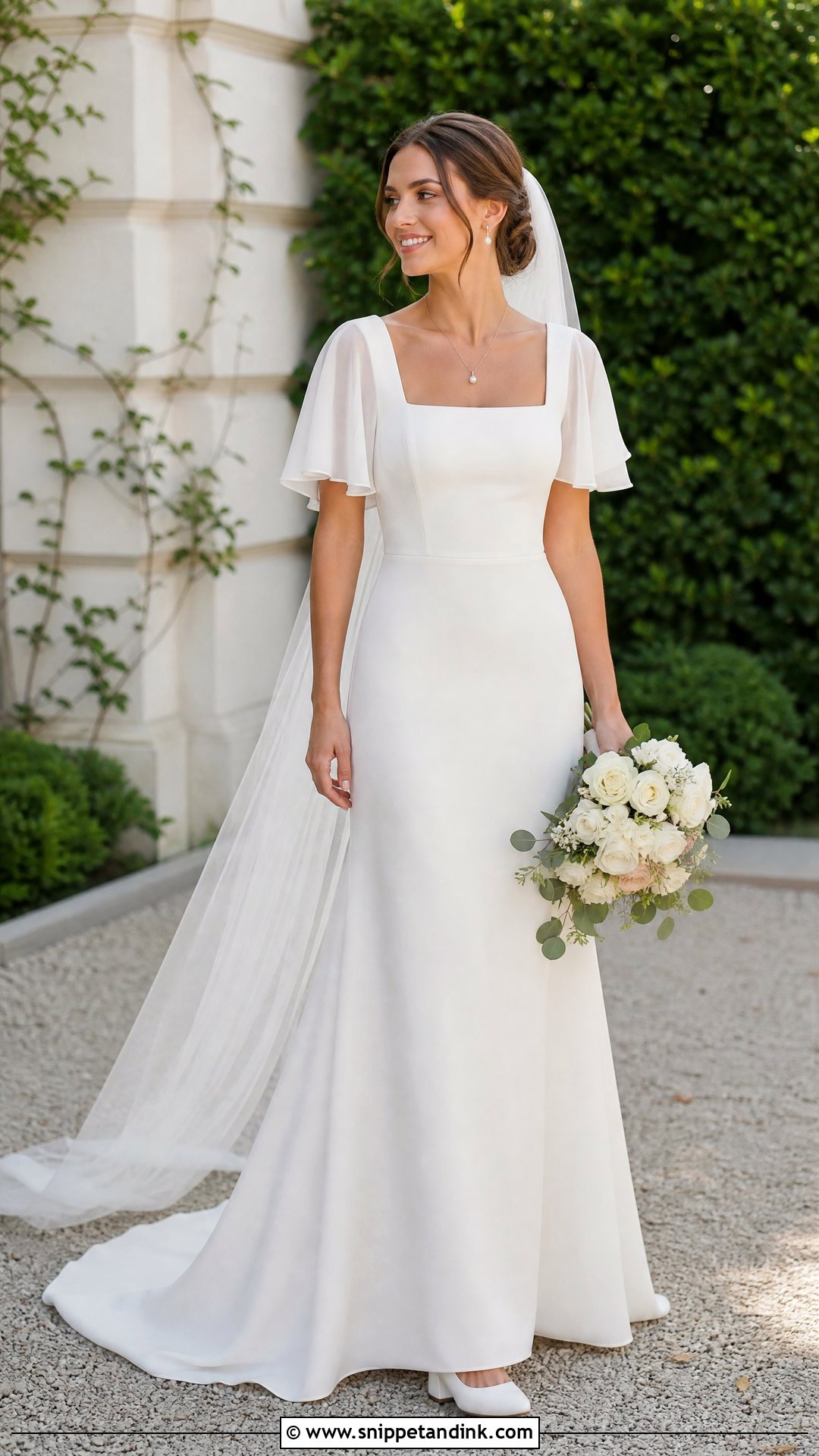 Square Neck Flutter Sleeve Wedding Dress - Snippet and Ink - 20 Wedding Dress Flutter Sleeves