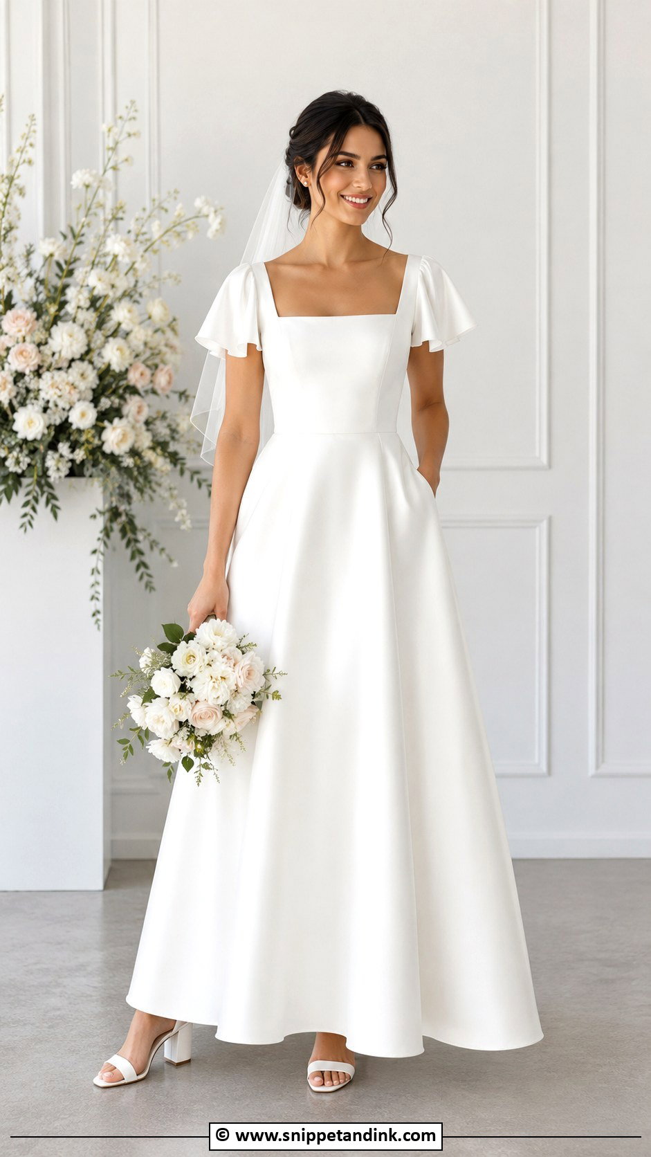 Square Neck Flutter Sleeve Wedding Dress - Snippet and Ink - 25 Flutter Sleeve Wedding Dress Ideas