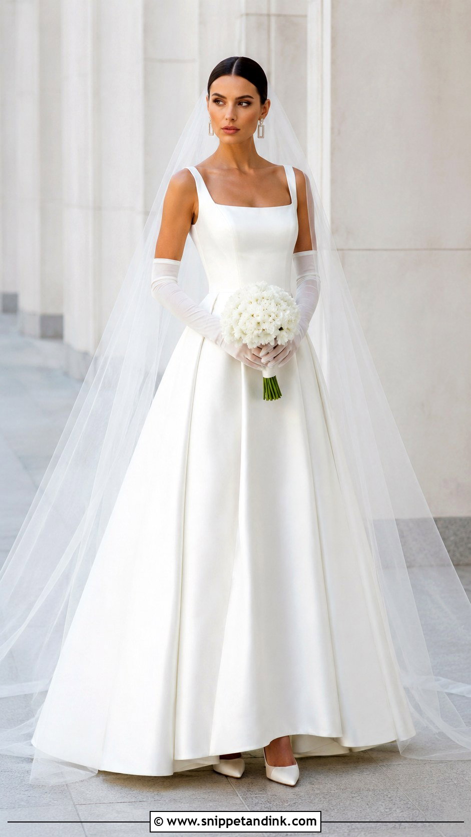 Square Neck Gown with Raw Edge Veil - Snippet and Ink - 20 Gown with Veil Ideas
