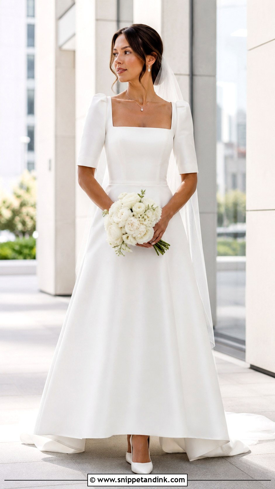 Square Neck Half Sleeve Wedding Dress - Snippet and Ink - 20 Half Sleeve Wedding Dress Ideas