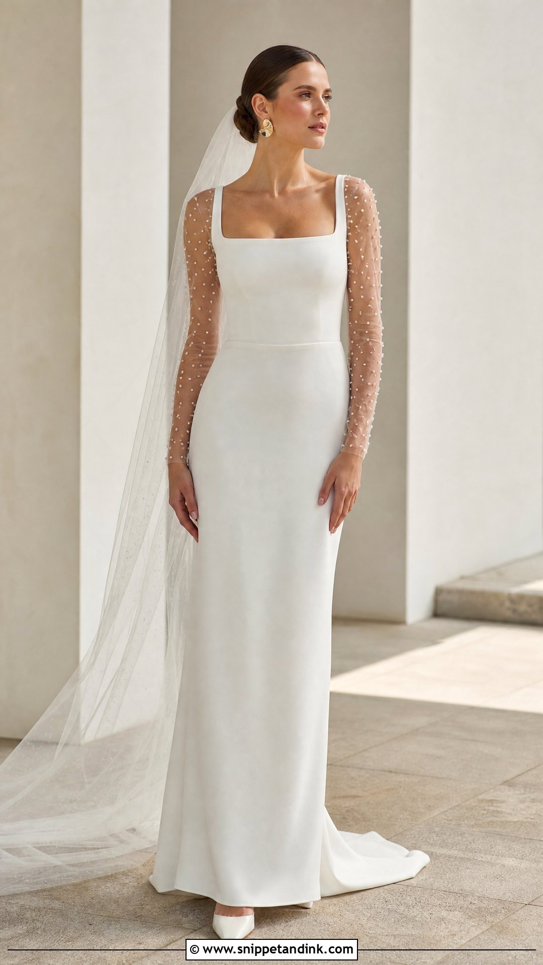 Square Neck Illusion Sleeve Wedding Dress - Snippet and Ink - 20 Illusion Sleeve Wedding Dress Ideas