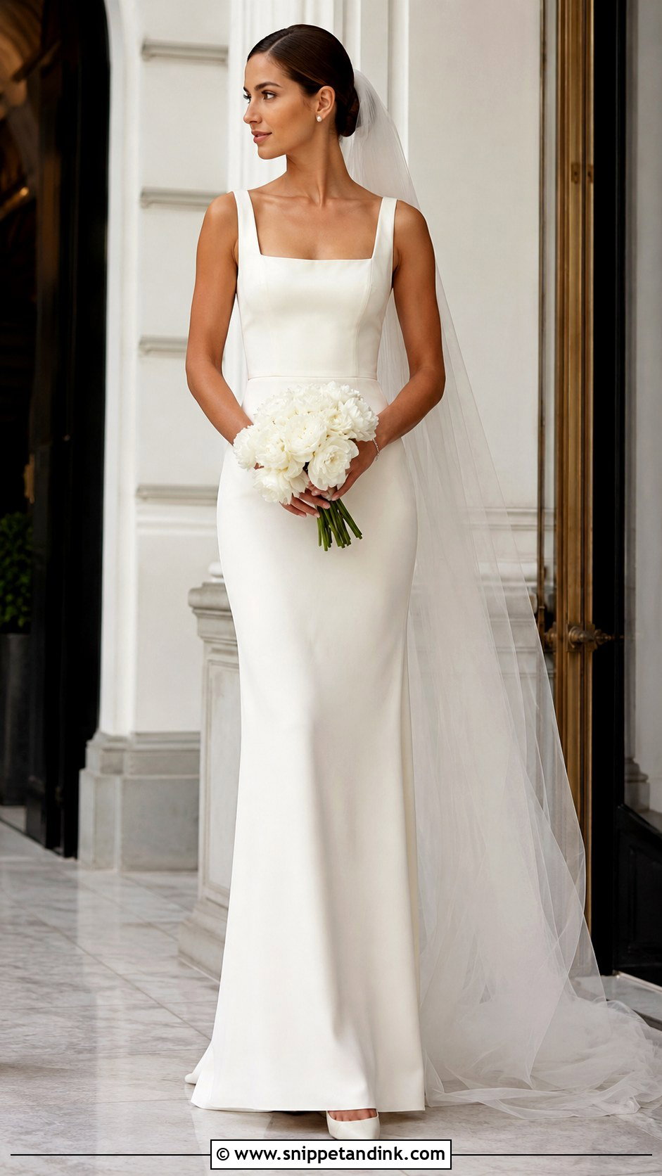 Square Neck KYHA Wedding Dress With Long Veil - Snippet and Ink - 20 Khya Studios Wedding Dress Ideas