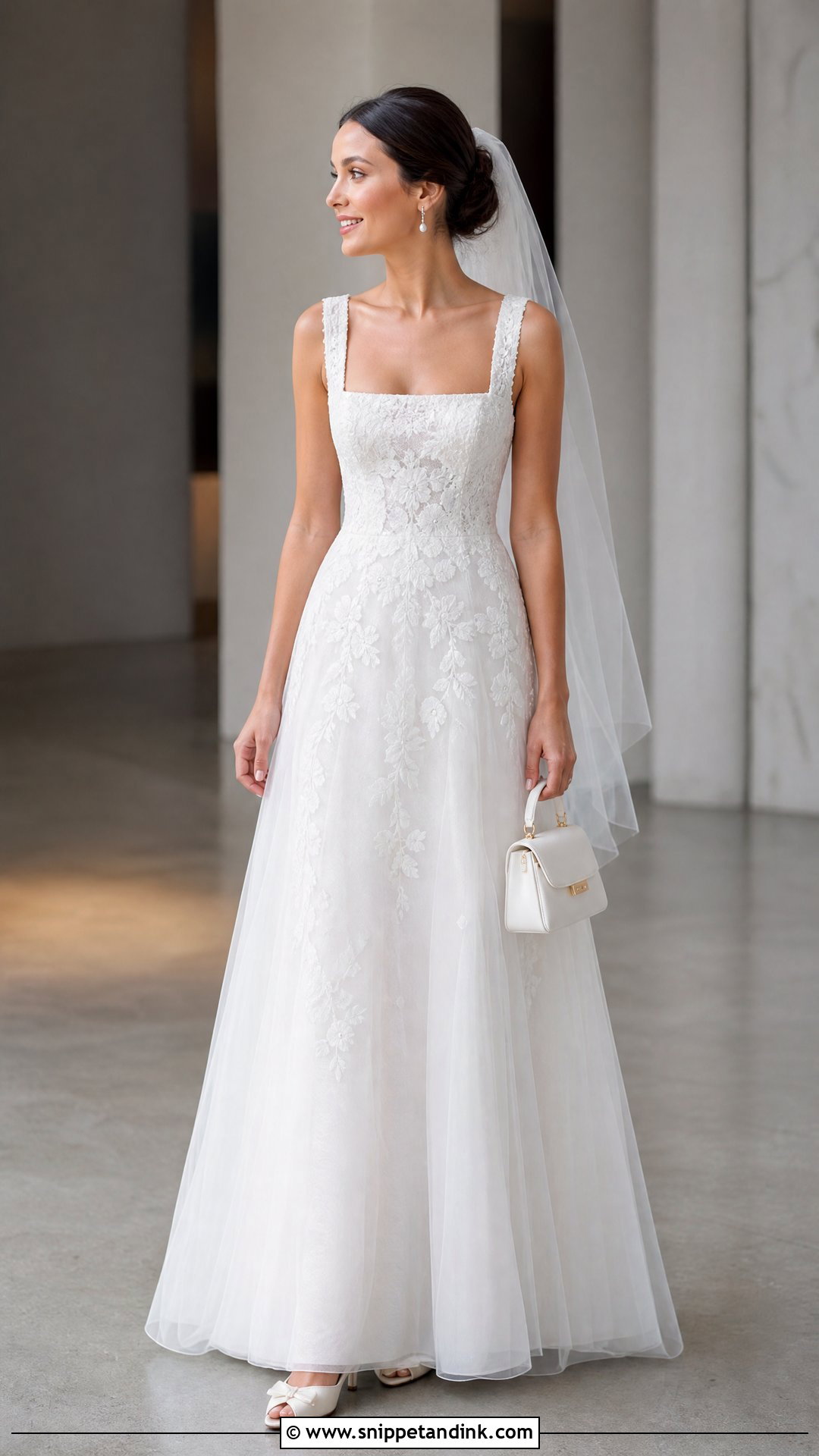 Square Neck Lace And Tulle Wedding Dress - Snippet and Ink - 20 Lace and Tulle Wedding Dress Ideas