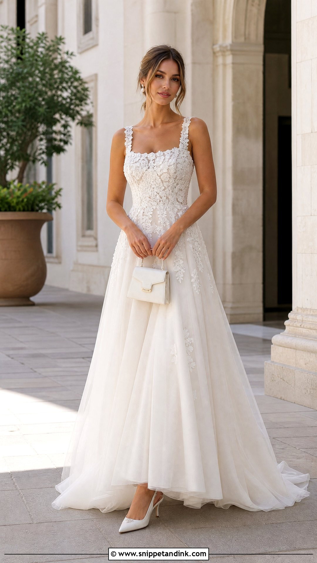 Square Neck Lace Applique Wedding Dress - Snippet and Ink - 20 Lace Applique Wedding Dress Ideas