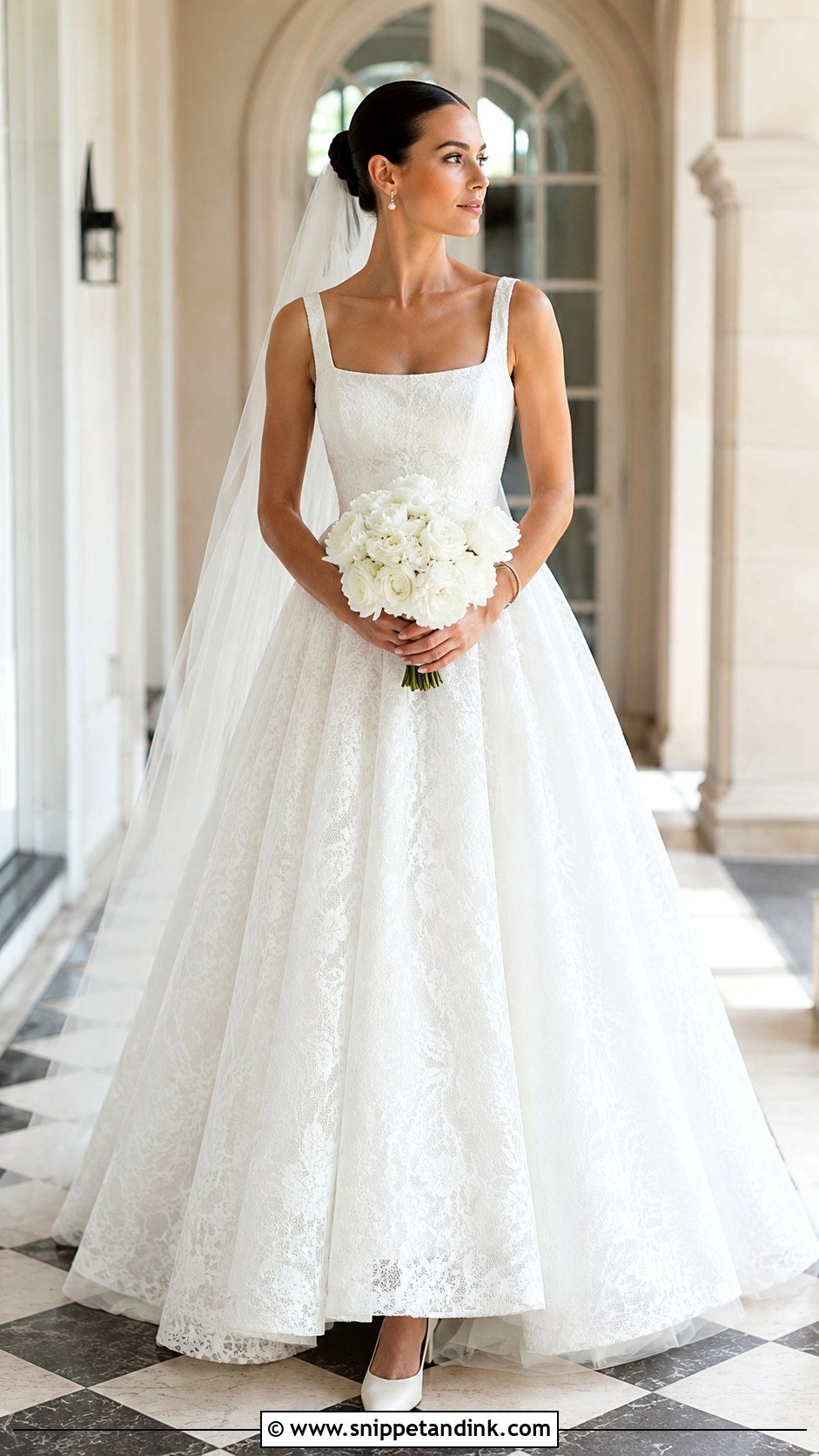 Square Neck Lace Ball Gown Wedding Dress - Snippet and Ink - 20 Lace Ball Gown Wedding Dress Ideas