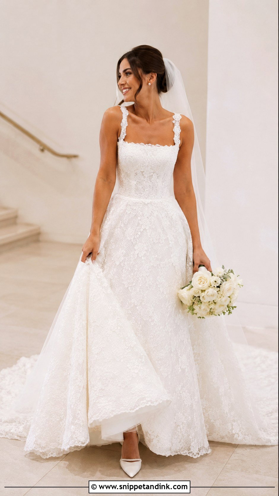 Square Neck Lace Ballgown Wedding Dress - Snippet and Ink - 25 Wedding Dresses Lace Ballgown