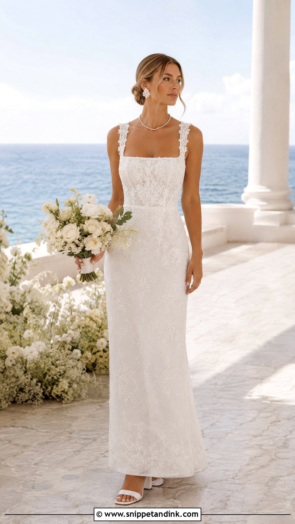 Square Neck Lace Beach Wedding Dress - Snippet and Ink - 20 Lace Beach Wedding Dress Ideas