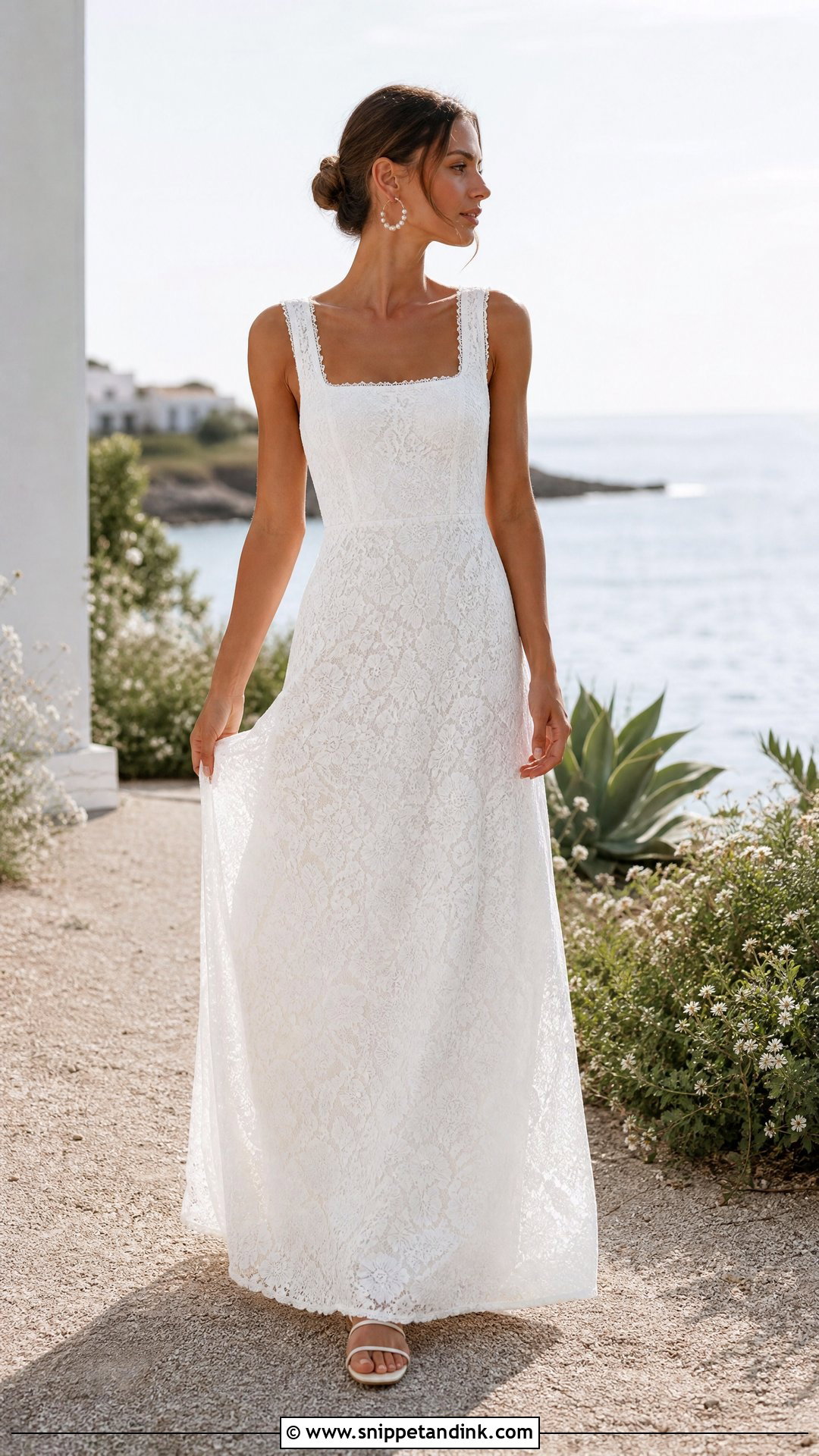Square Neck Lace Beach Wedding Gown - Snippet and Ink - 25 Beach Wedding Gowns