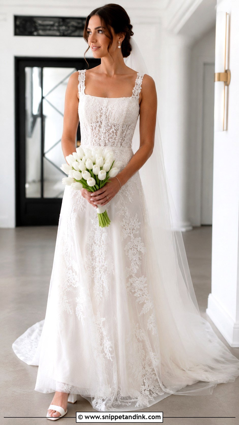 Square Neck Lace Bridal Dress - Snippet and Ink - 20 Lace Bridal Dresses