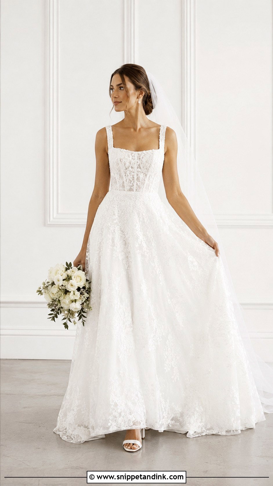 Square Neck Lace Bridal Dress - Snippet and Ink - 25 Lace Bridal Dress Ideas
