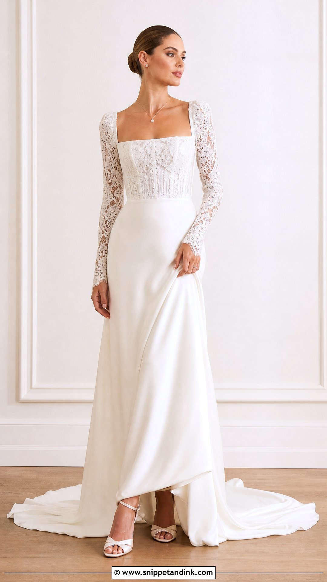 Square Neck Lace Bridal Gown - Snippet and Ink - 25 Lace Bridal Gown Ideas