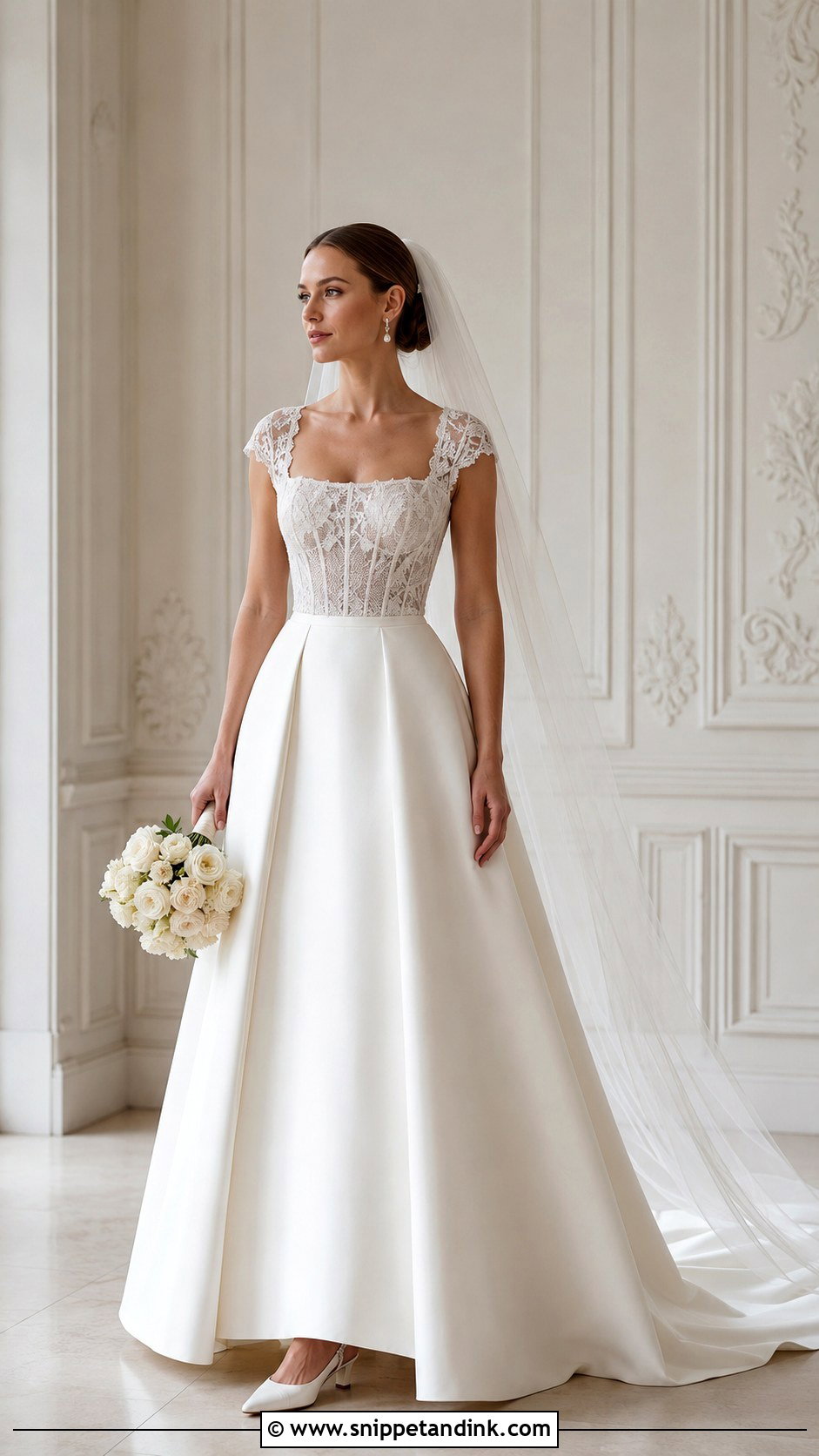Square Neck Lace Cap Sleeve Wedding Dress - Snippet and Ink - 20 Lace Cap Sleeve Wedding Dress Ideas