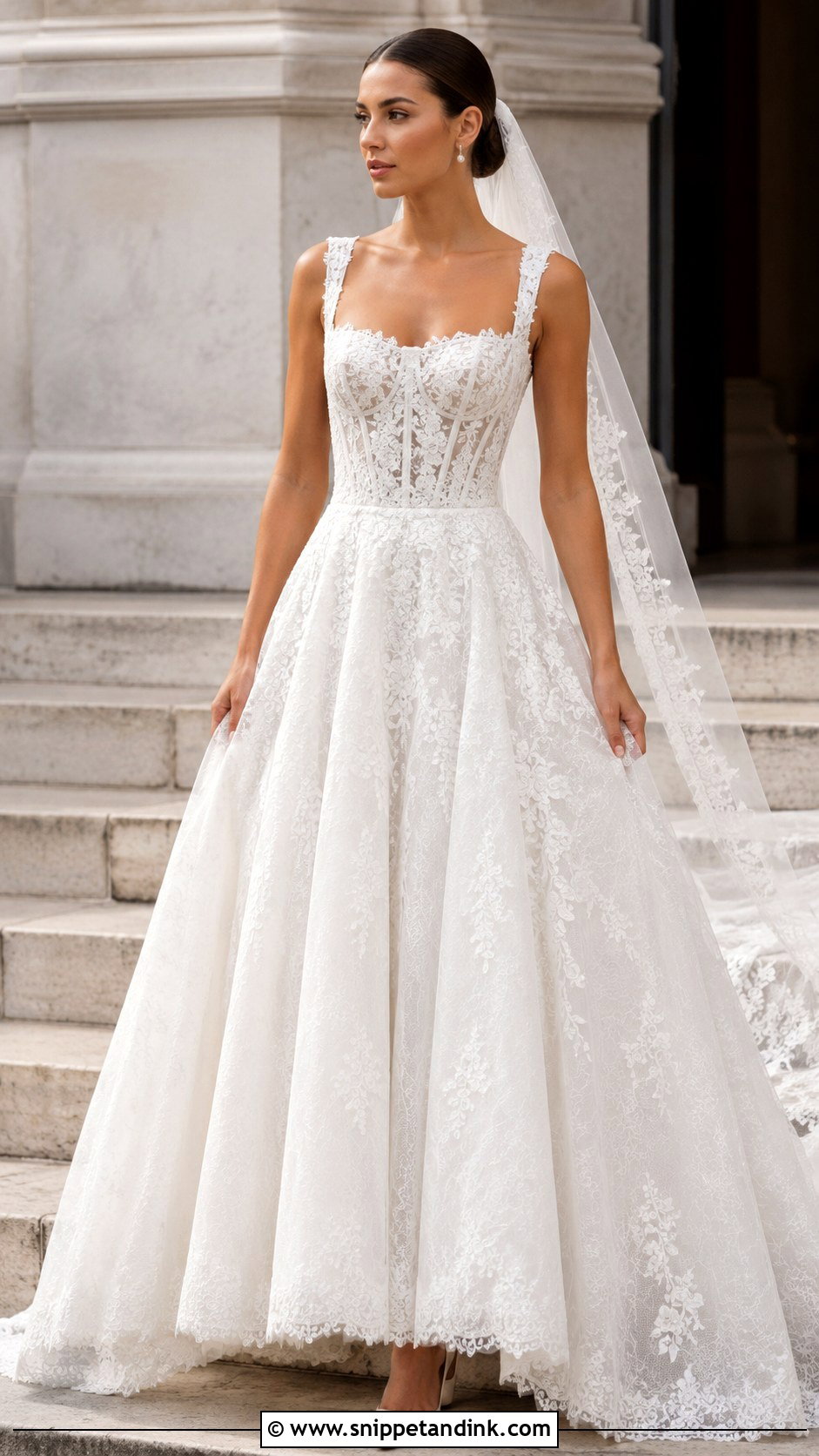 Square Neck Lace Corset Wedding Dress - Snippet and Ink - 20 Lace Corset Wedding Dresses