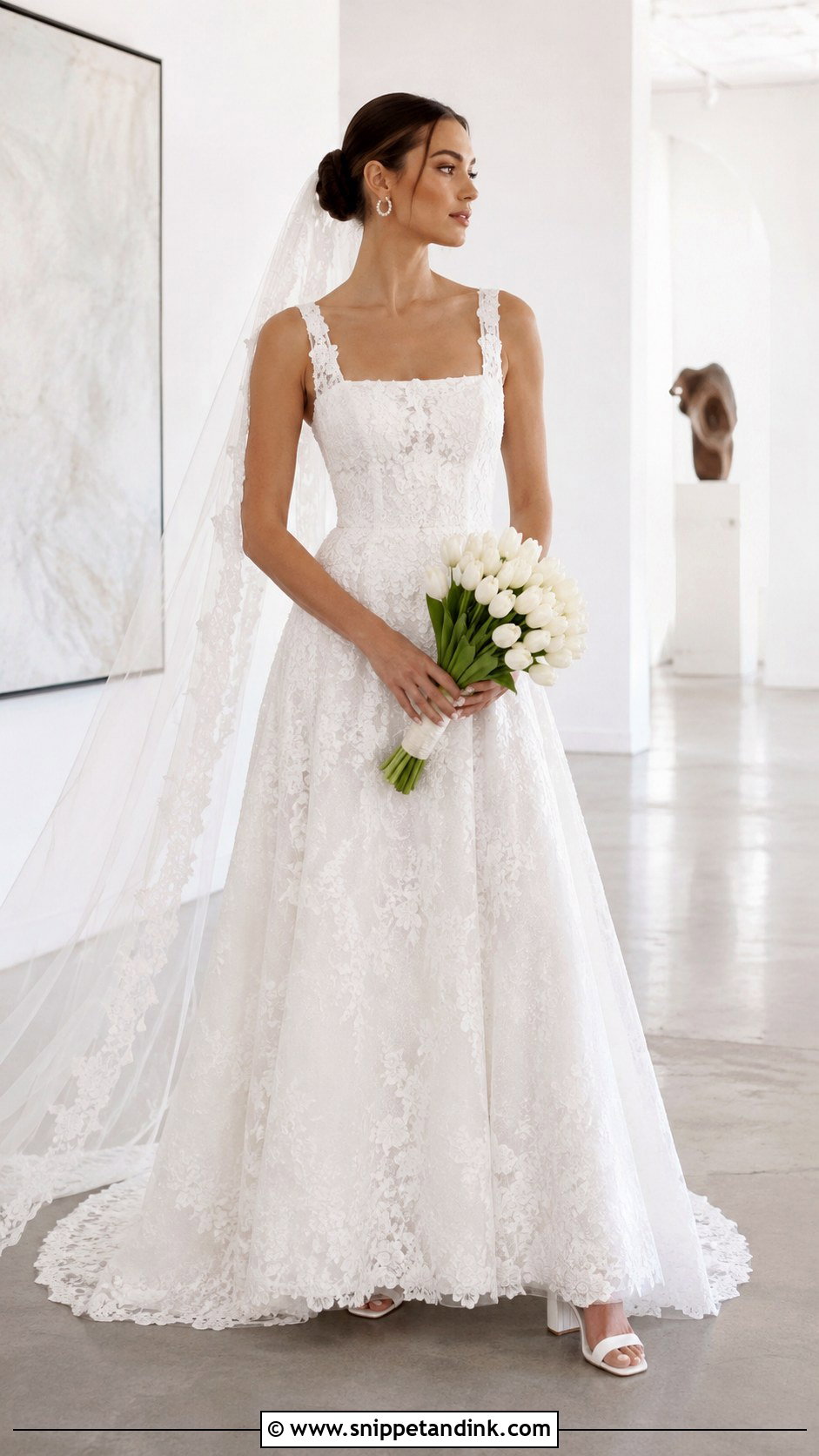 Square Neck Lace Fit and Flare Wedding Dress - Snippet and Ink - 20 Lace Fit and Flare Wedding Dress Ideas