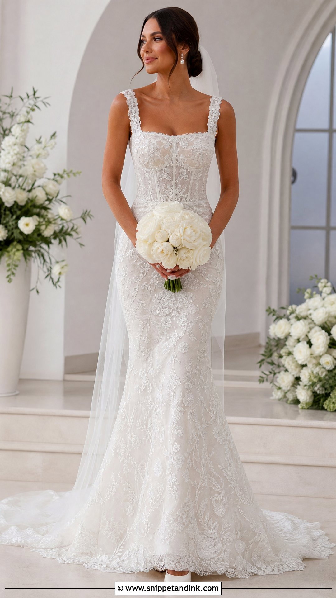 Square Neck Lace Mermaid Wedding Dress - Snippet and Ink - 20 Lace Mermaid Wedding Dresses