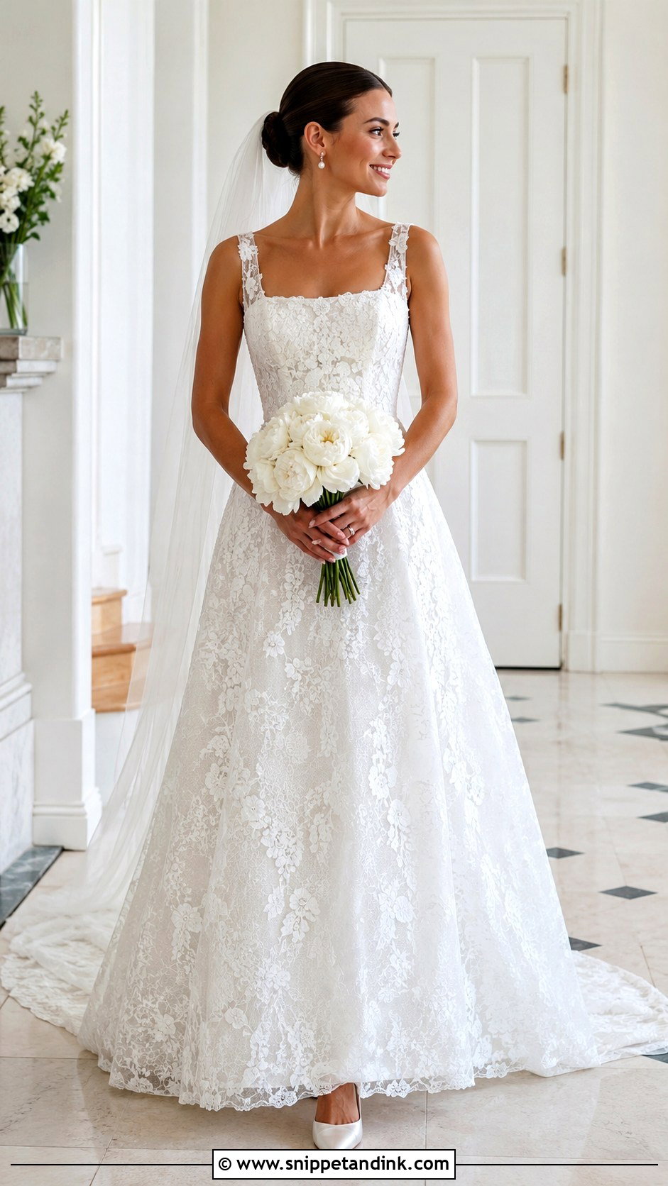 Square Neck Lace Overlay Wedding Dress - Snippet and Ink - 20 Lace Overlay Wedding Dress Ideas