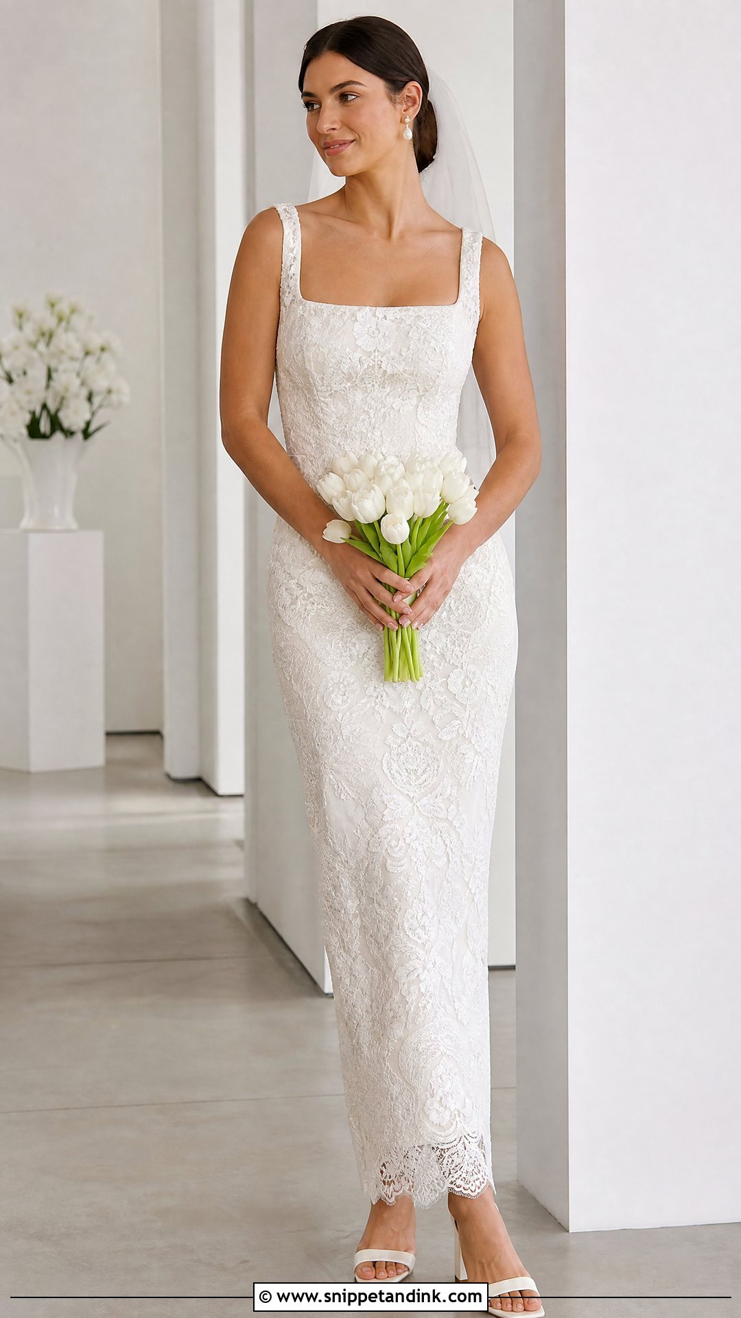 Square Neck Lace Sheath Wedding Dress - Snippet and Ink - 20 Lace Sheath Wedding Dress Ideas