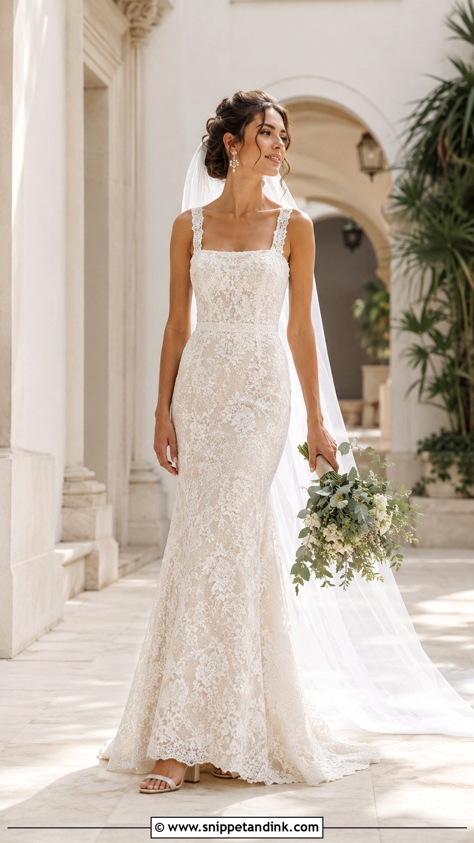 Square Neck Lace Trumpet Wedding Dress - Snippet and Ink - 20 Lace Trumpet Wedding Dress Ideas