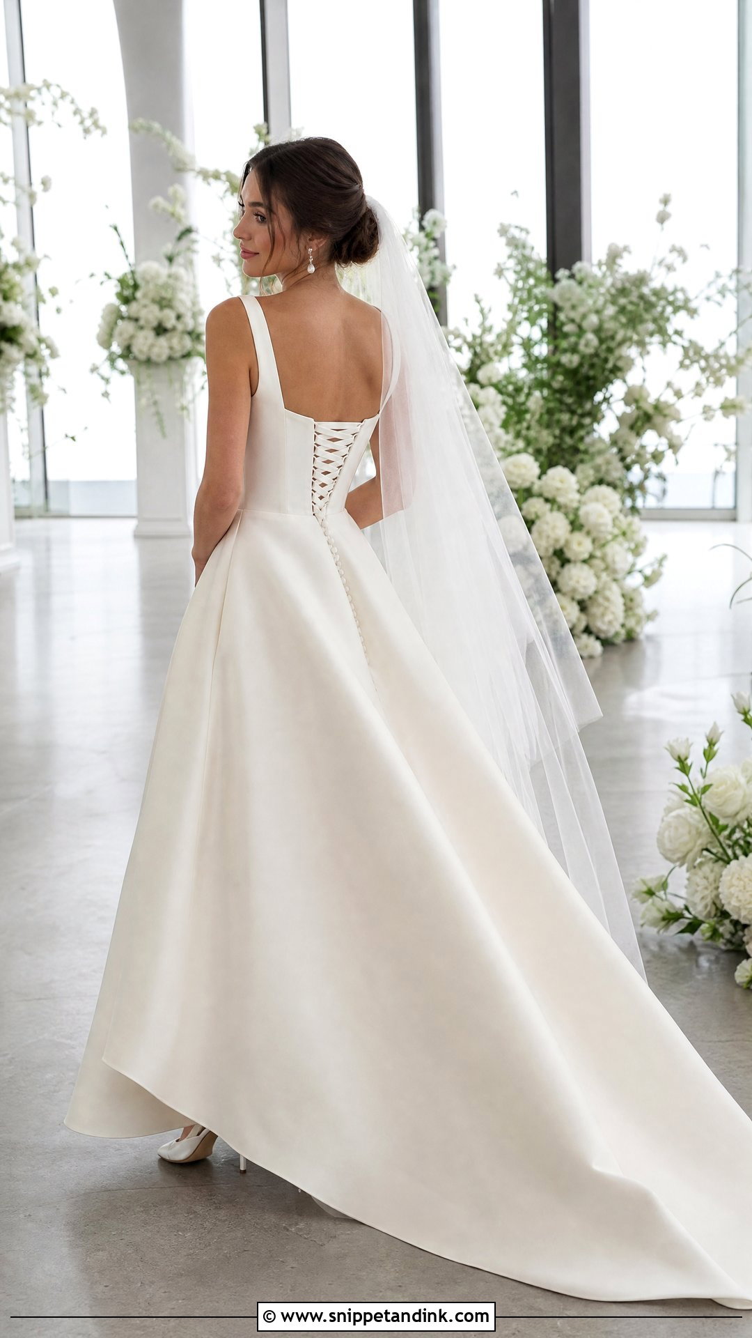 Square Neck Lace Up Back Wedding Dress - Snippet and Ink - 20 Lace Up Back Wedding Dress Ideas