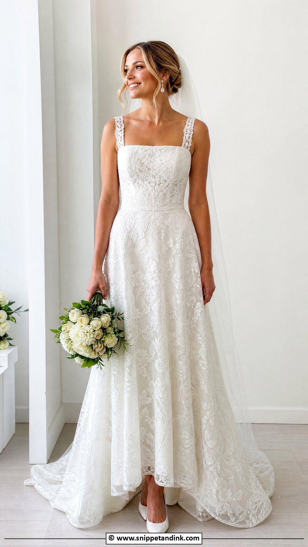 Square Neck Lace Wedding Dress - Snippet and Ink - 35 Lace Wedding Dress Ideas