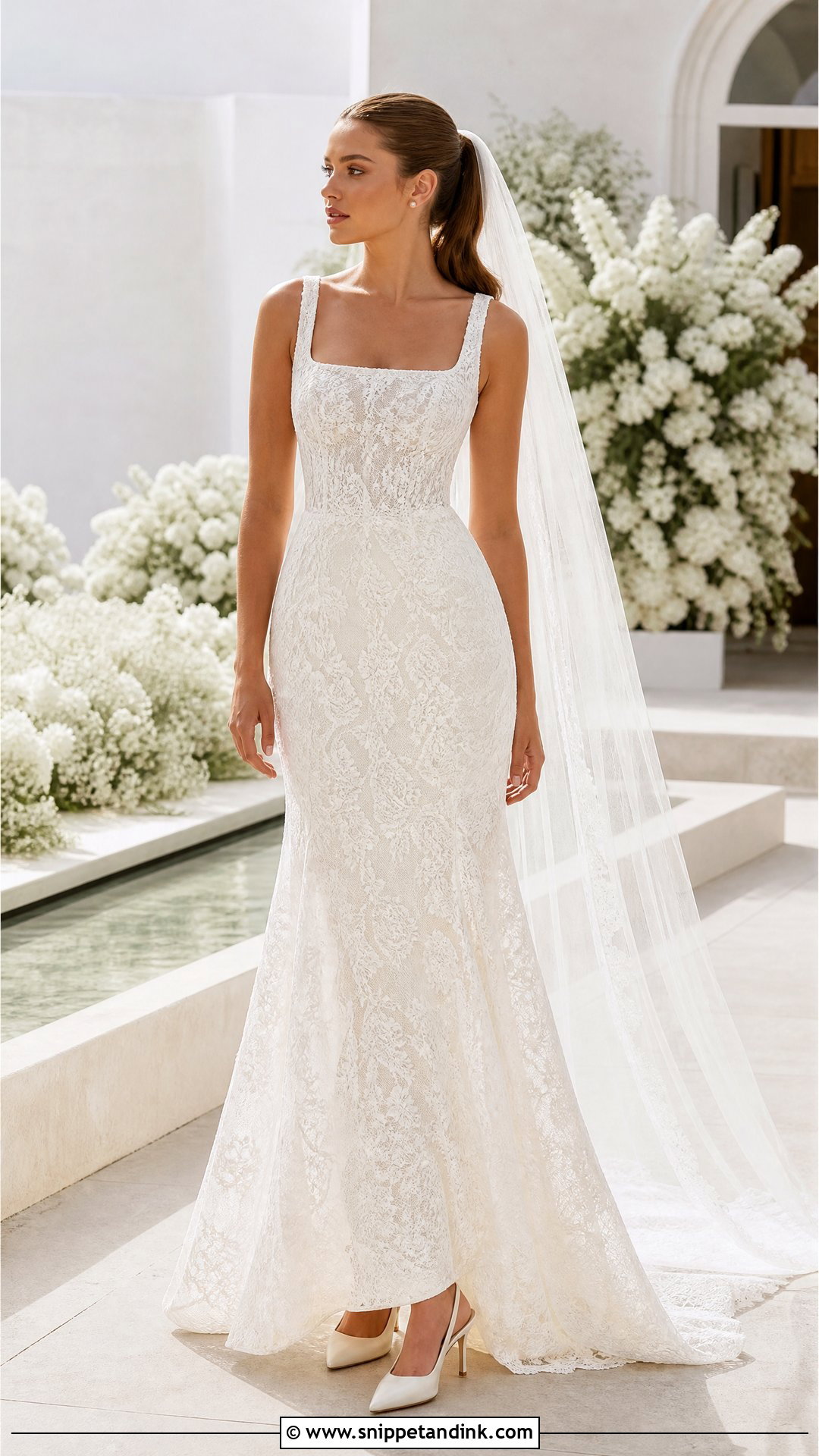 Square Neck Lace Wedding Dress - Snippet and Ink - 20 Haley Bieber Wedding Dress Ideas