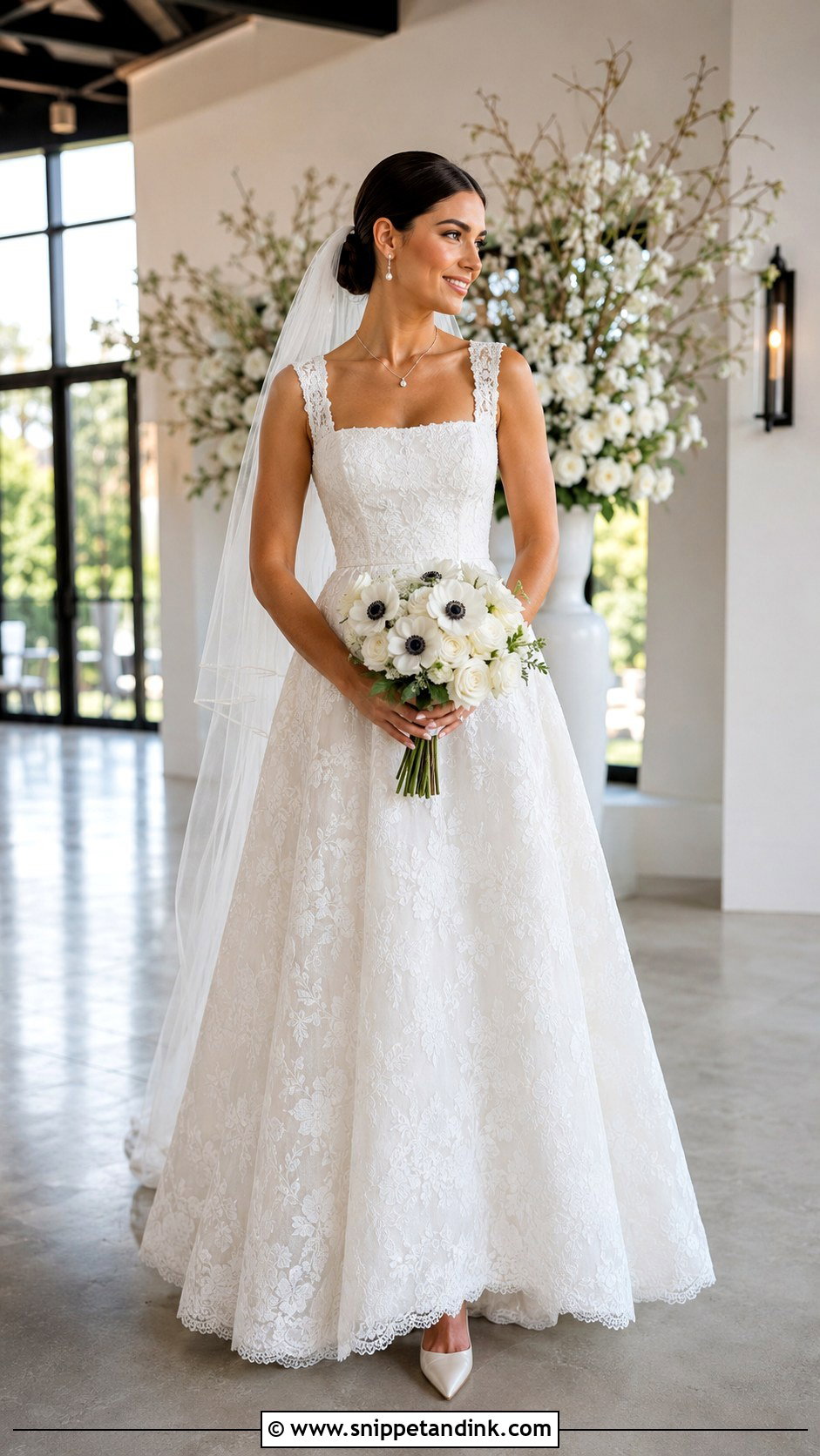 Square Neck Lace Wedding Dress - Snippet and Ink - 20 Lacey Wedding Dress Ideas