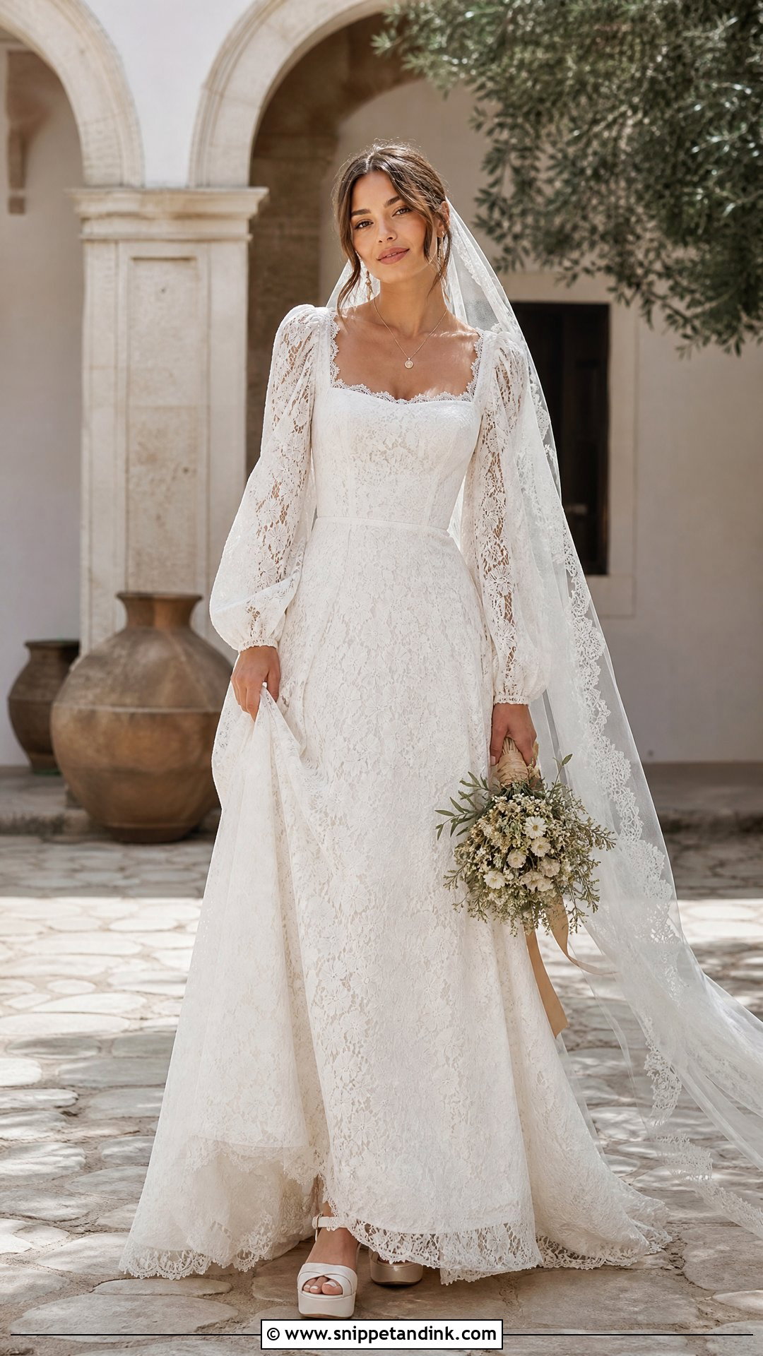 Square Neck Lace Wedding Dress - Snippet and Ink - 25 70s Style Wedding Dress Ideas