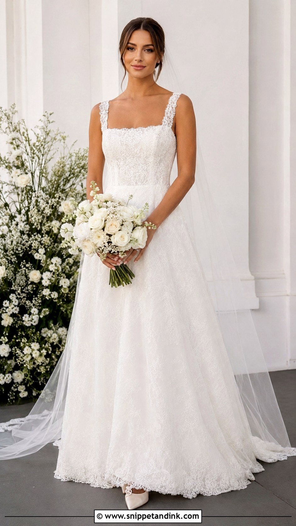 Square Neck Lace Wedding Dress - Snippet and Ink - 25 Romantic Lace Wedding Dress Ideas