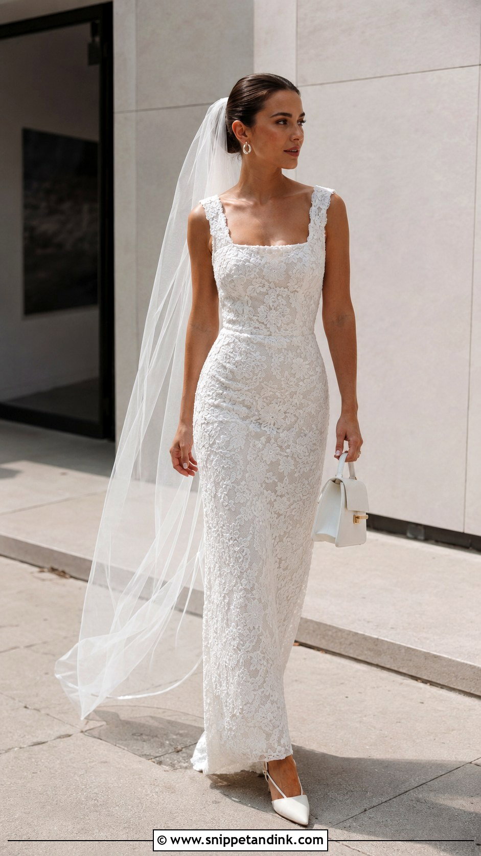 Square Neck Lace Wedding Dress With Fitted Skirt - Snippet and Ink - 20 Modern Lace Wedding Dress Ideas