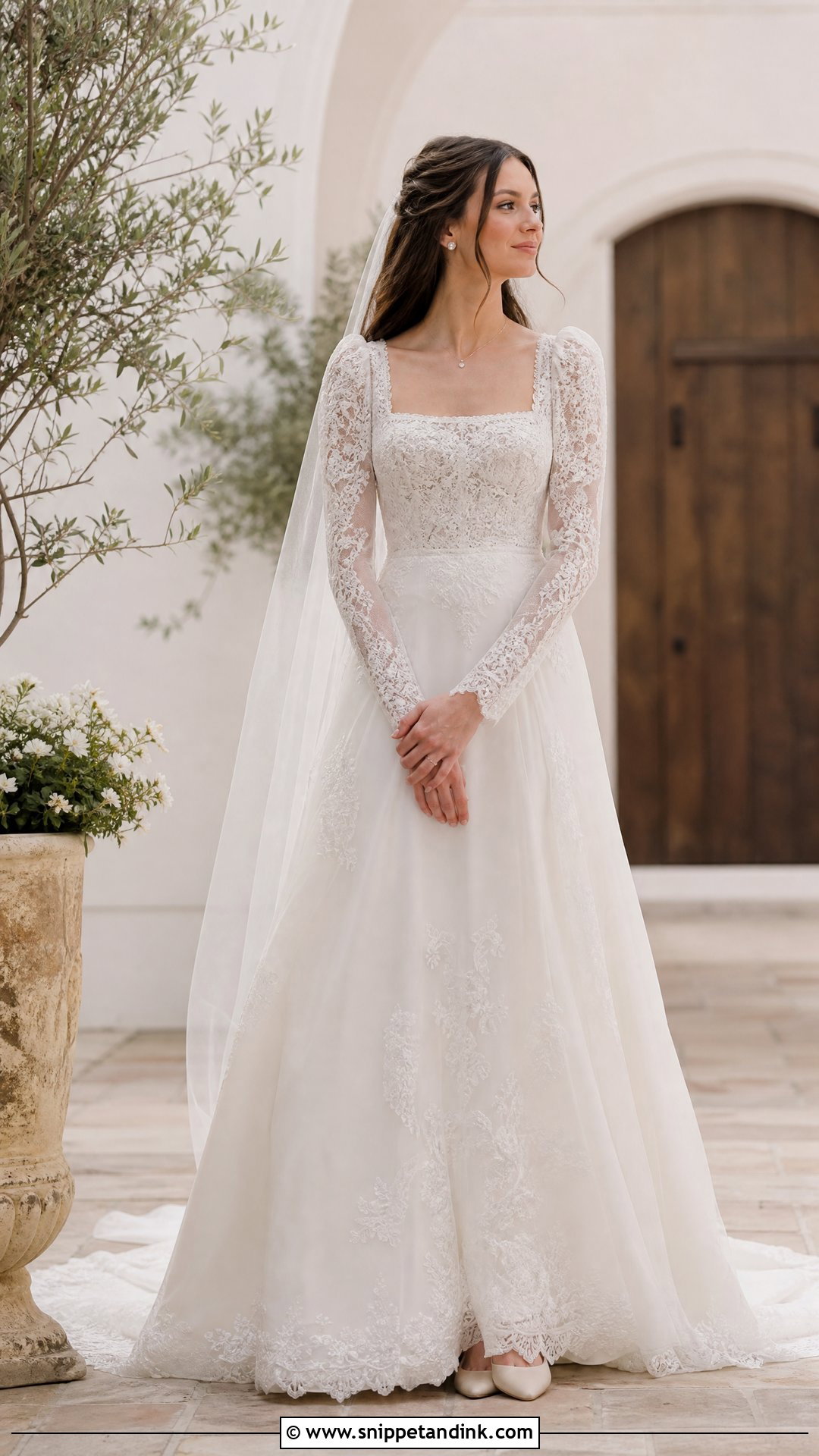 Square Neck Lace Wedding Dress With Puff Sleeves - Snippet and Ink - 20 Vintage Lace Wedding Dress with Sleeves