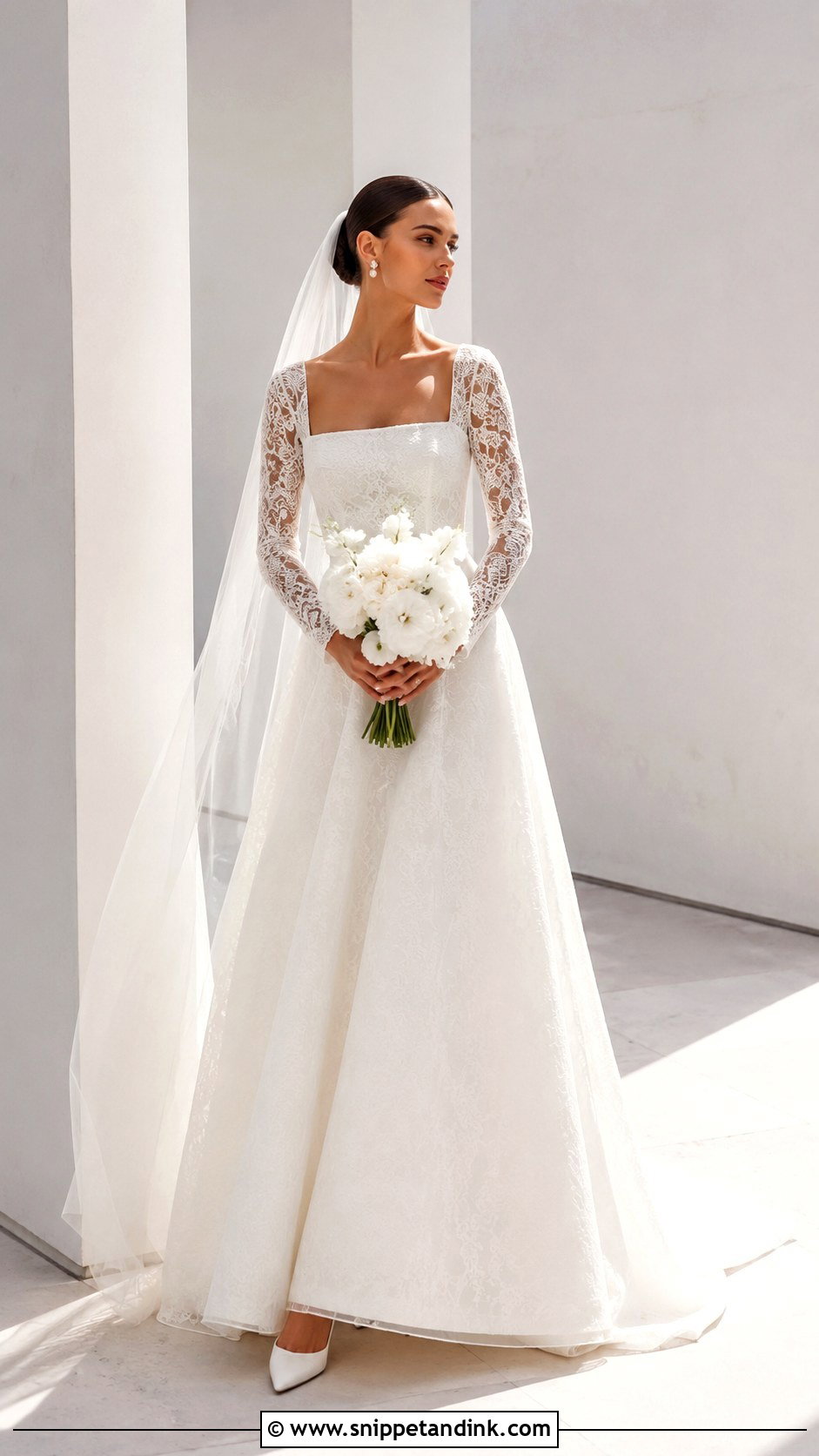 Square Neck Lace Wedding Dress With Sleeves - Snippet and Ink - 20 Lacy Wedding Dresses with Sleeves