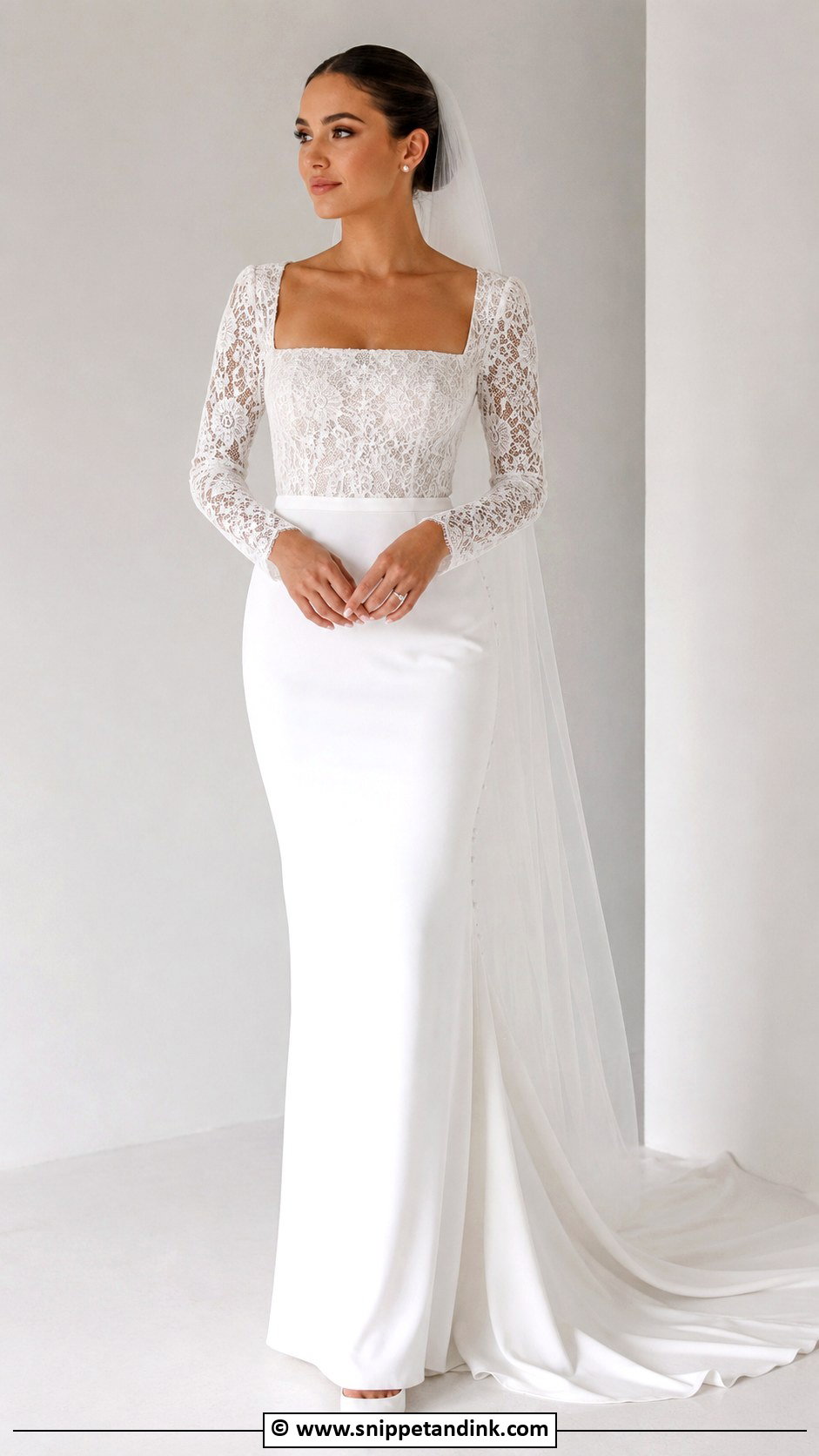 Square Neck Lace Wedding Dress With Sleeves - Snippet and Ink - 30 Lace Wedding Dress with Sleeves