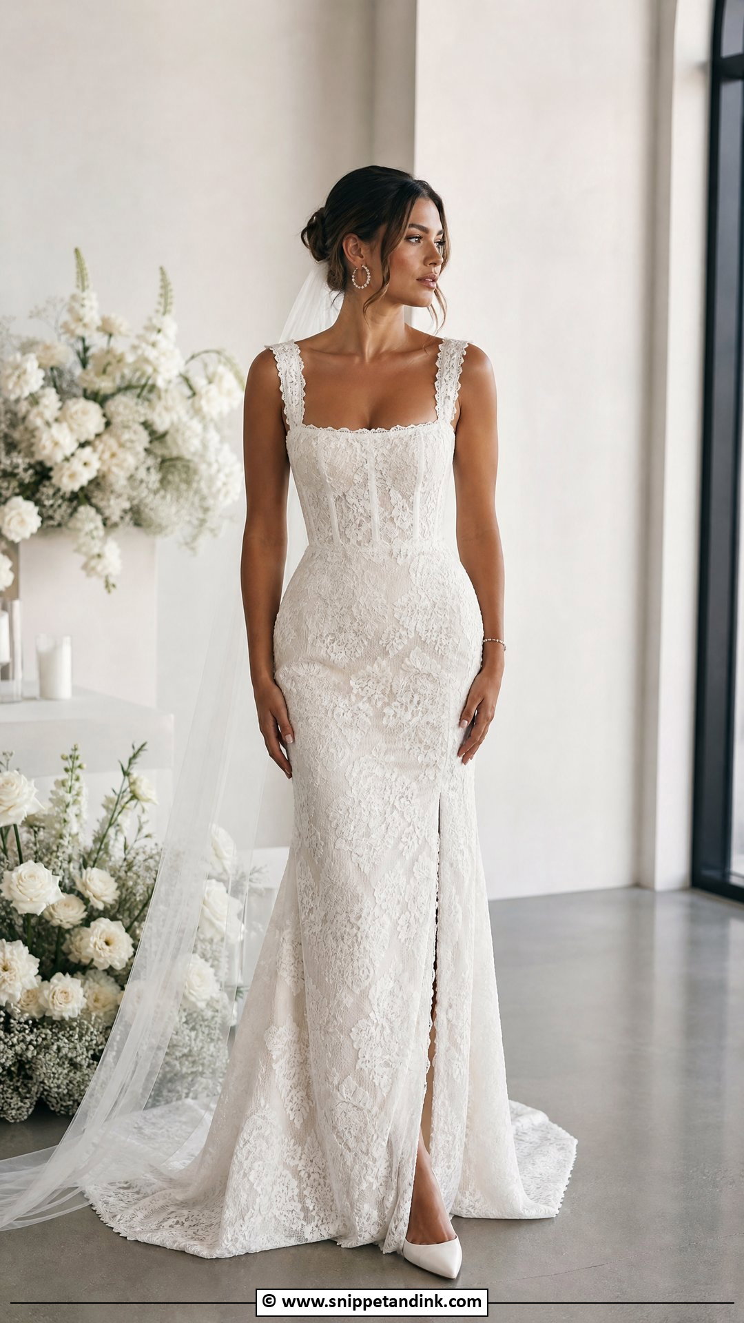 Square Neck Lace Wedding Dress - Snippet and Ink - 35 Lace Wedding Dresses