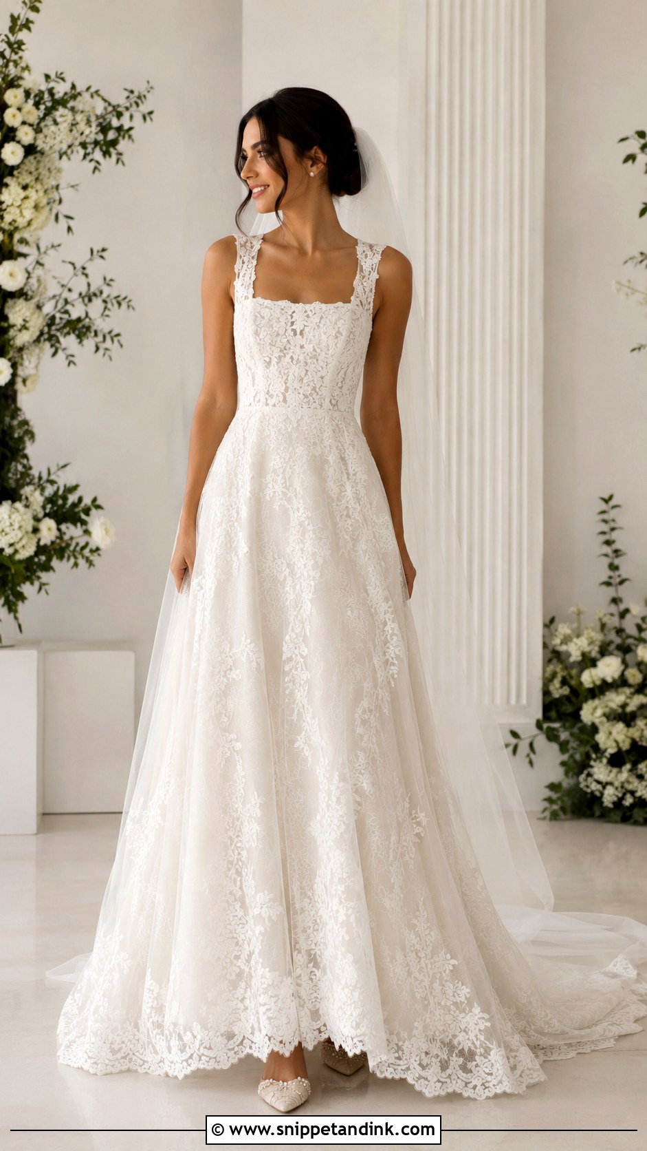 Square Neck Lace Wedding Gown - Snippet and Ink - 25 Lace Wedding Gowns