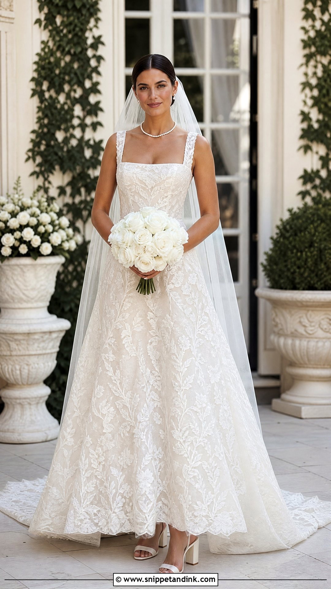 Square Neck Leaf Lace Wedding Dress - Snippet and Ink - 20 Wedding Dress Leaves Ideas