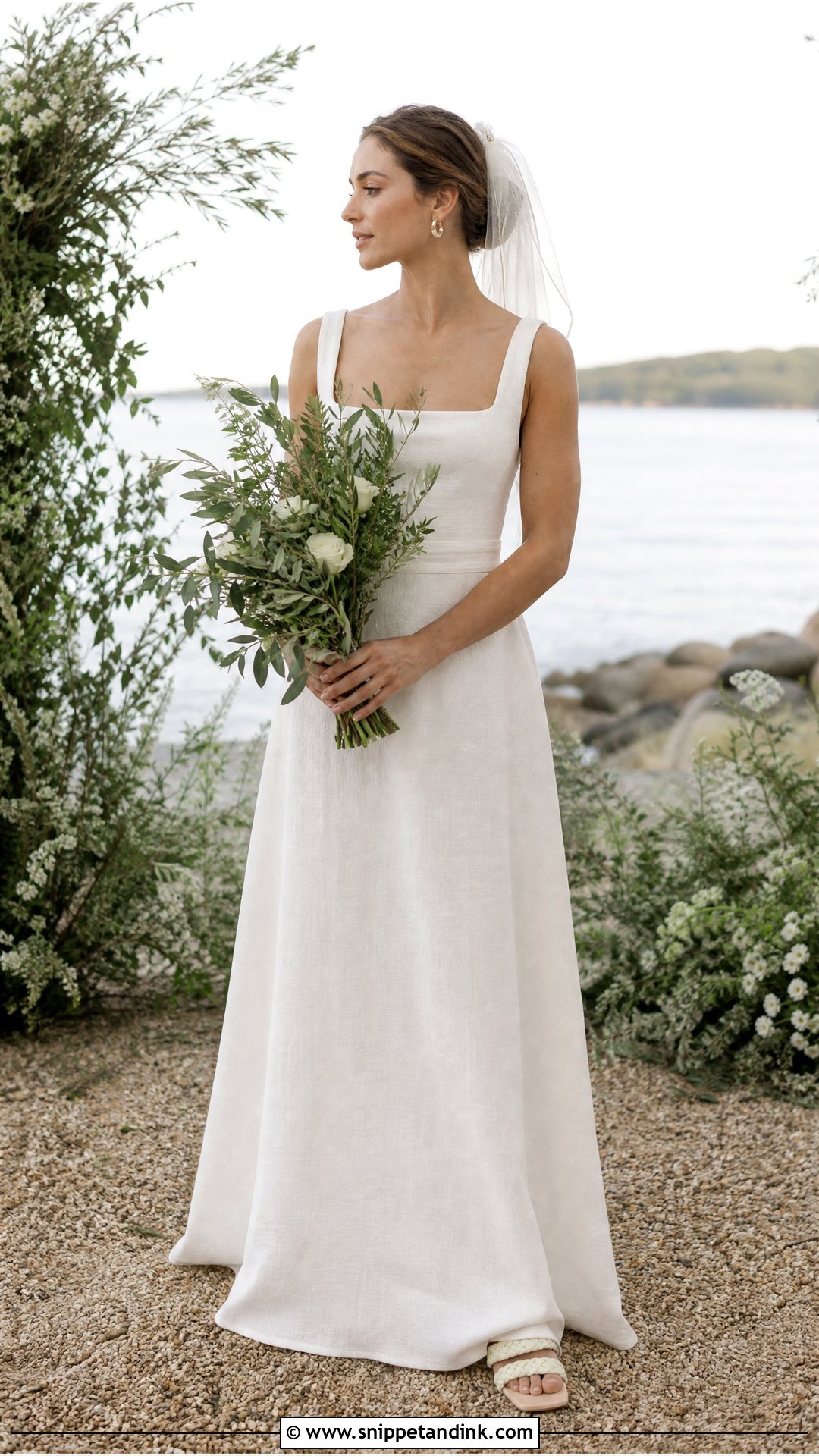 Square Neck Linen Sea Wedding Dress - Snippet and Ink - 20 Sea Wedding Dress Ideas