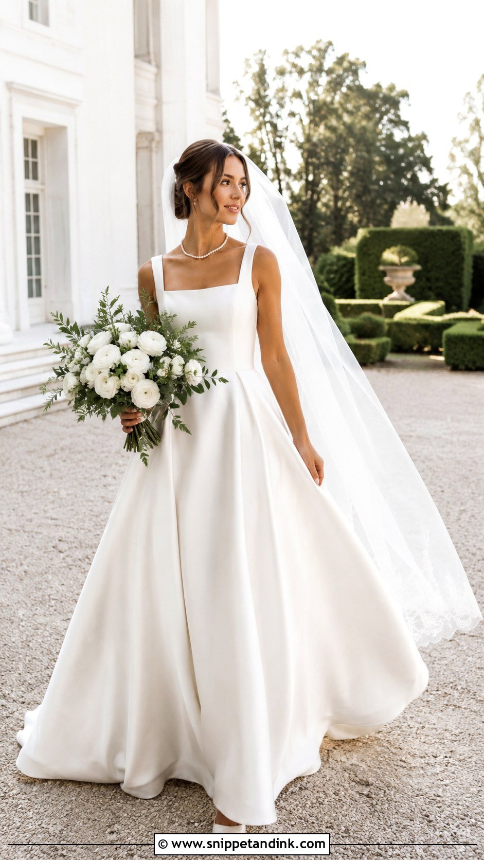 Square Neck Liquid Satin A Line Wedding Dress - Snippet and Ink - 20 Liquid Satin Wedding Dress Ideas