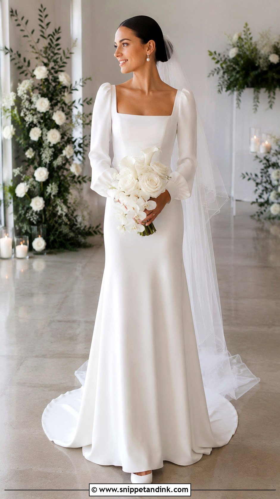 Square Neck Long Puff Sleeve Wedding Dress - Snippet and Ink - 20 Long Puff Sleeve Wedding Dress Ideas