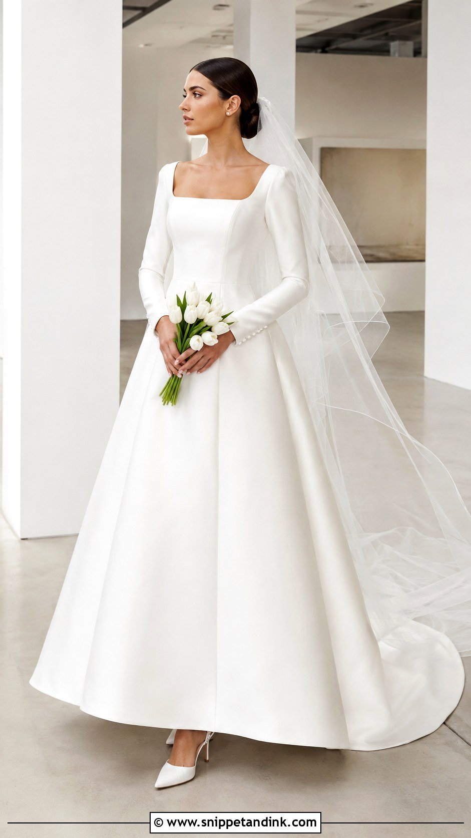 Square Neck Long Sleeve A Line Wedding Dress - Snippet and Ink - 20 Long Sleeve a Line Wedding Dress Ideas