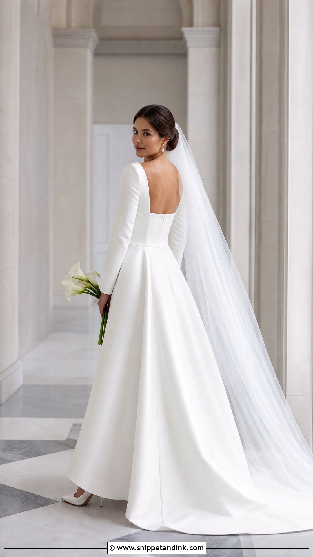 Square Neck Long Sleeve Backless Wedding Dress - Snippet and Ink - 25 Long Sleeve Backless Wedding Dress Ideas