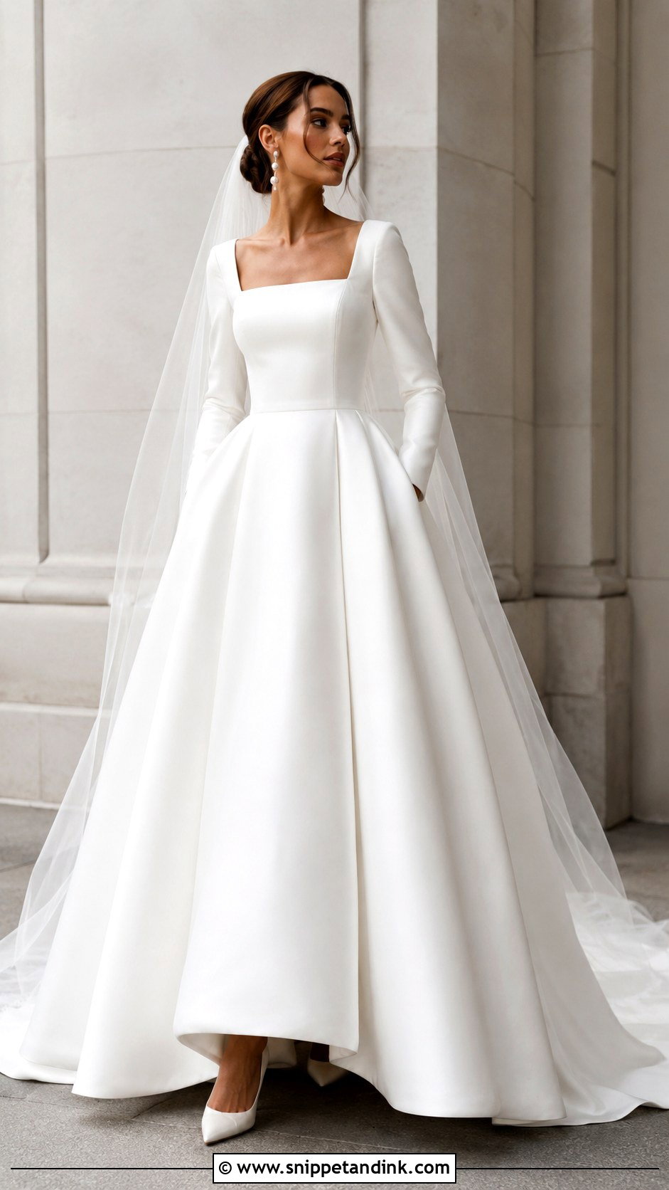 Square Neck Long Sleeve Ball Gown Wedding Dress - Snippet and Ink - 25 Long Sleeve Ball Gown Wedding Dress Ideas