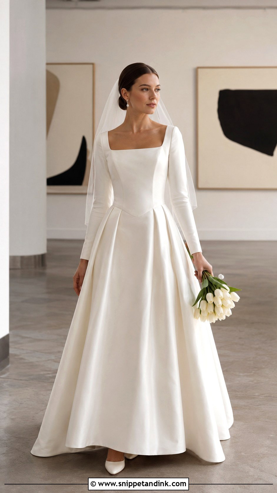 Square Neck Long Sleeve Basque Waist Wedding Dress - Snippet and Ink - 20 Long Sleeve Basque Waist Wedding Dress Ideas