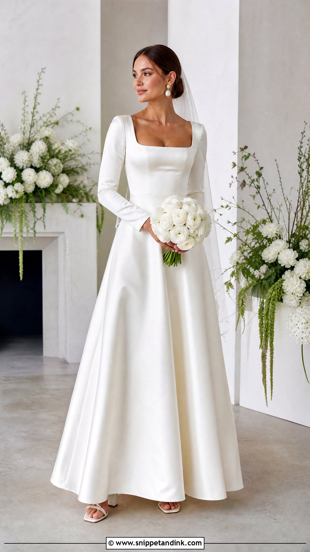 Square Neck Long Sleeve Bridal Dress - Snippet and Ink - 20 Bridal Dress Long Sleeve Ideas