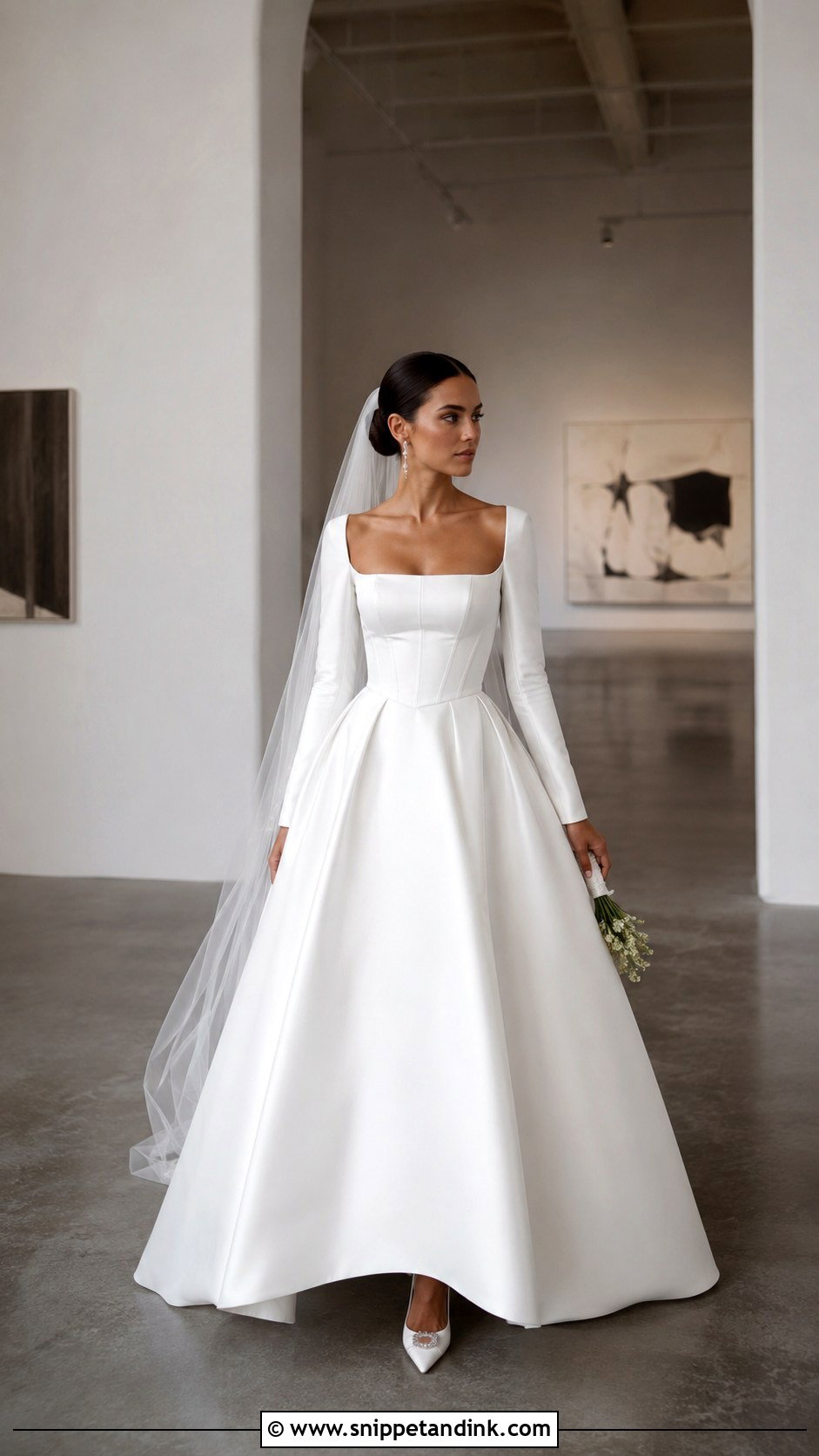 Square Neck Long Sleeve Corset Wedding Dress - Snippet and Ink - 20 Long Sleeve Corset Wedding Dress Ideas