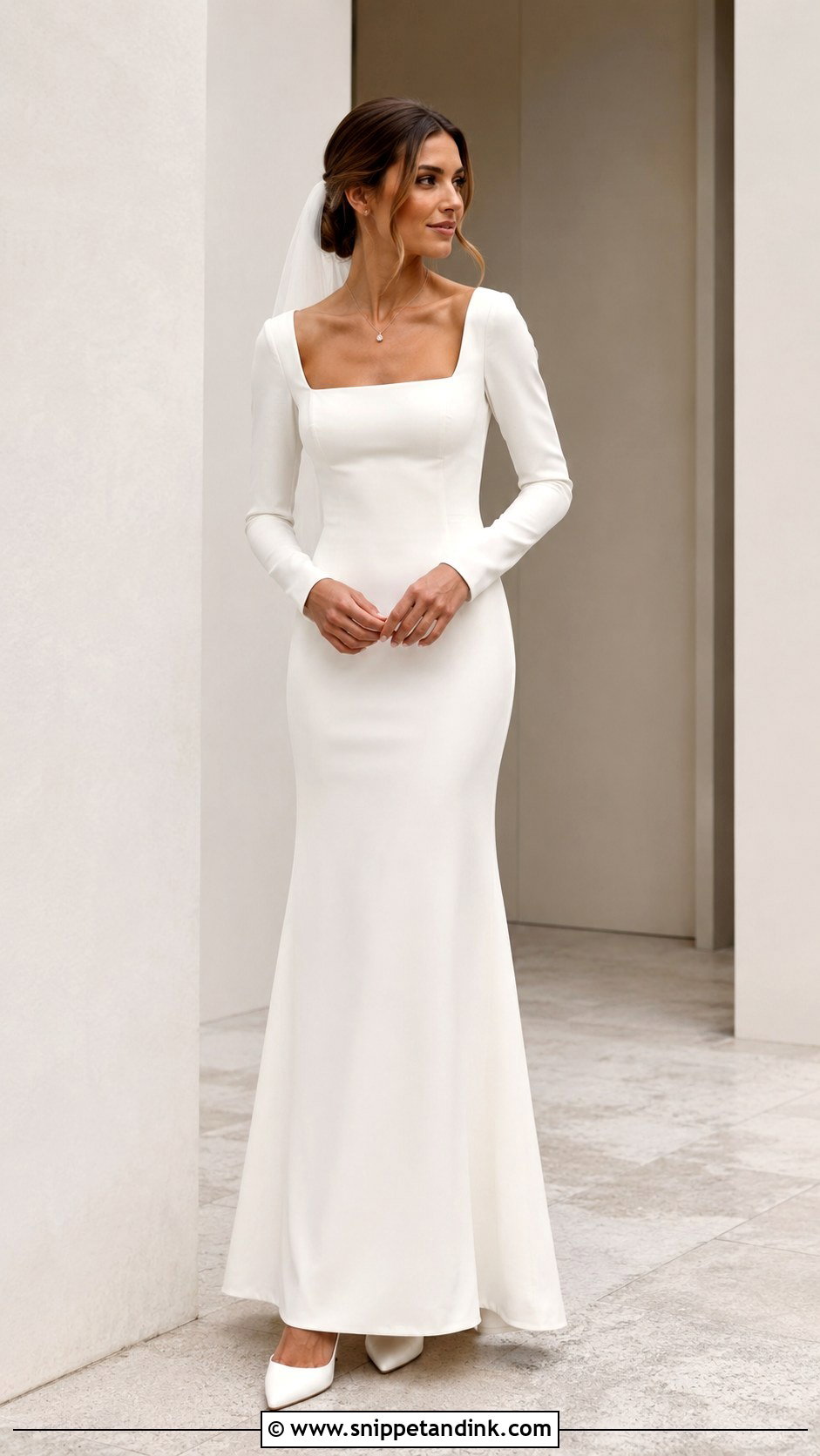 Square Neck Long Sleeve Fitted Wedding Dress - Snippet and Ink - 20 Long Sleeve Fitted Wedding Dress Ideas