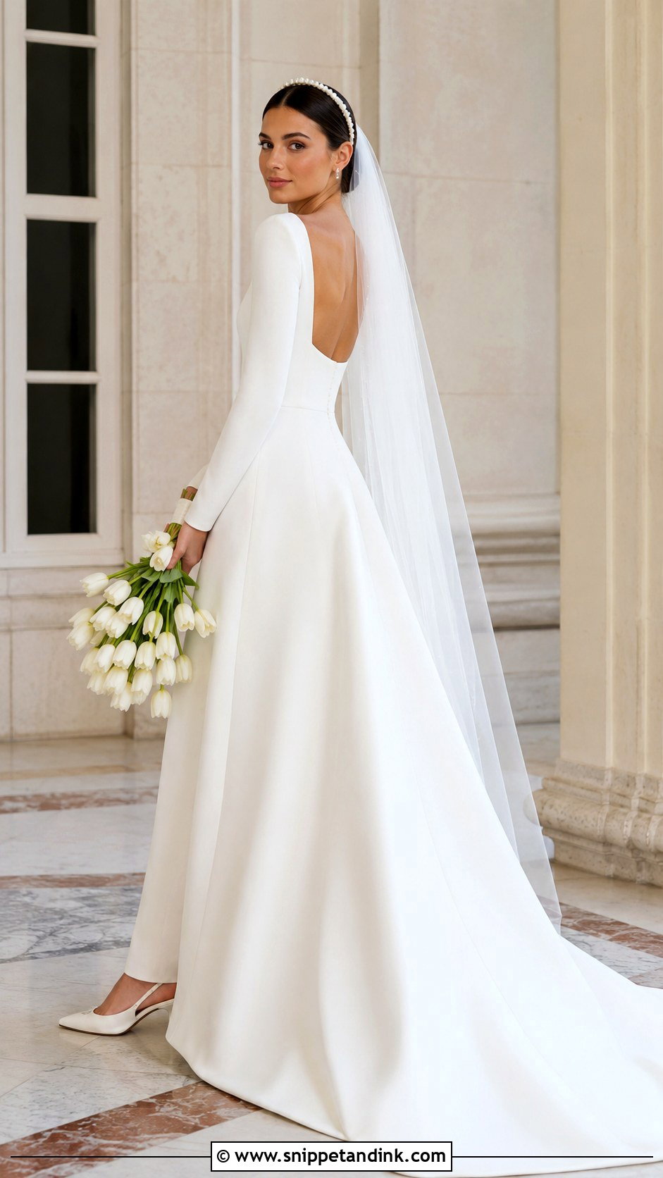 Square Neck Long Sleeve Low Back Wedding Dress - Snippet and Ink - 20 Long Sleeve Low Back Wedding Dress Ideas