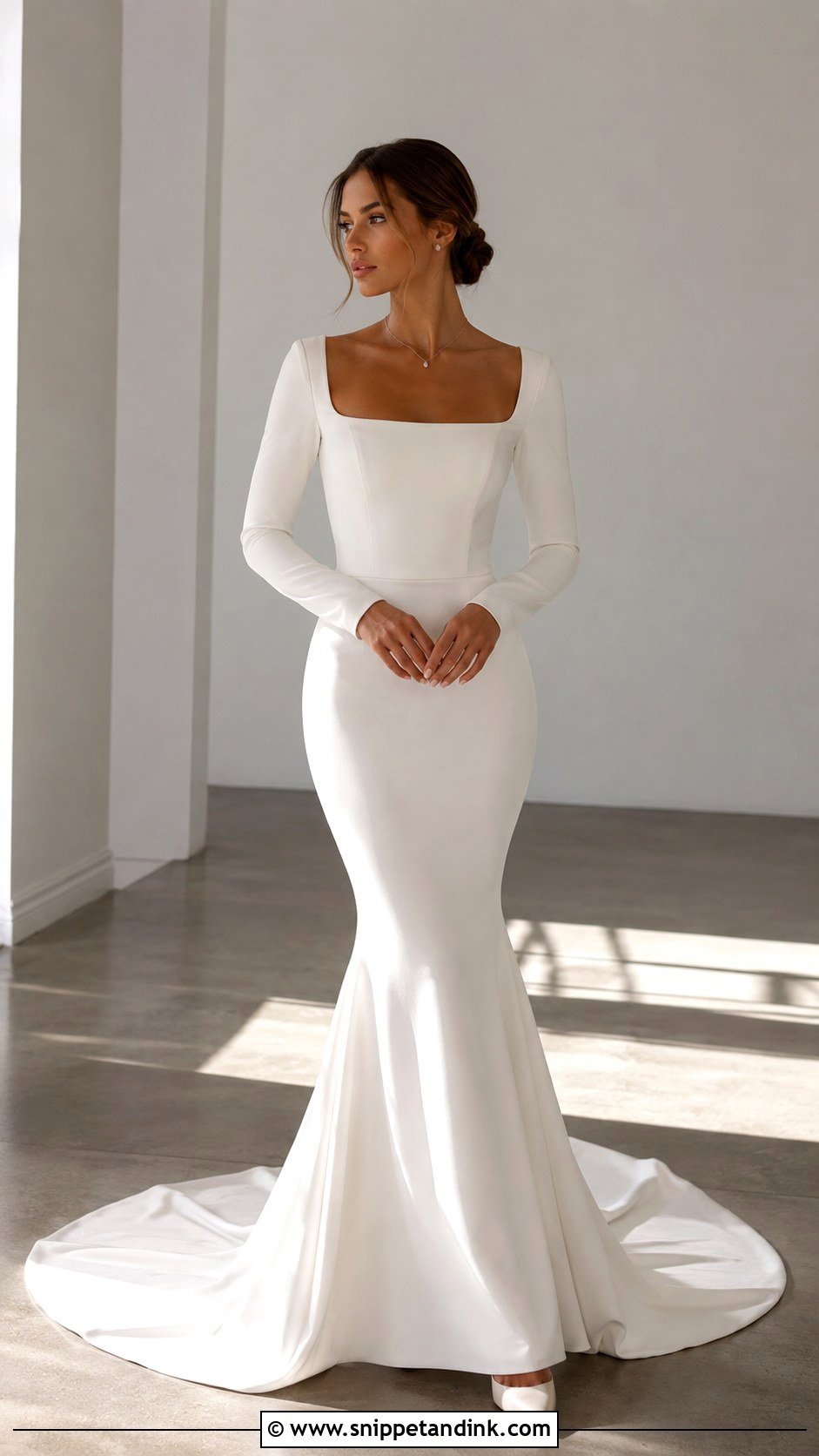 Square Neck Long Sleeve Mermaid Wedding Dress - Snippet and Ink - 25 Long Sleeve Mermaid Wedding Dress Ideas