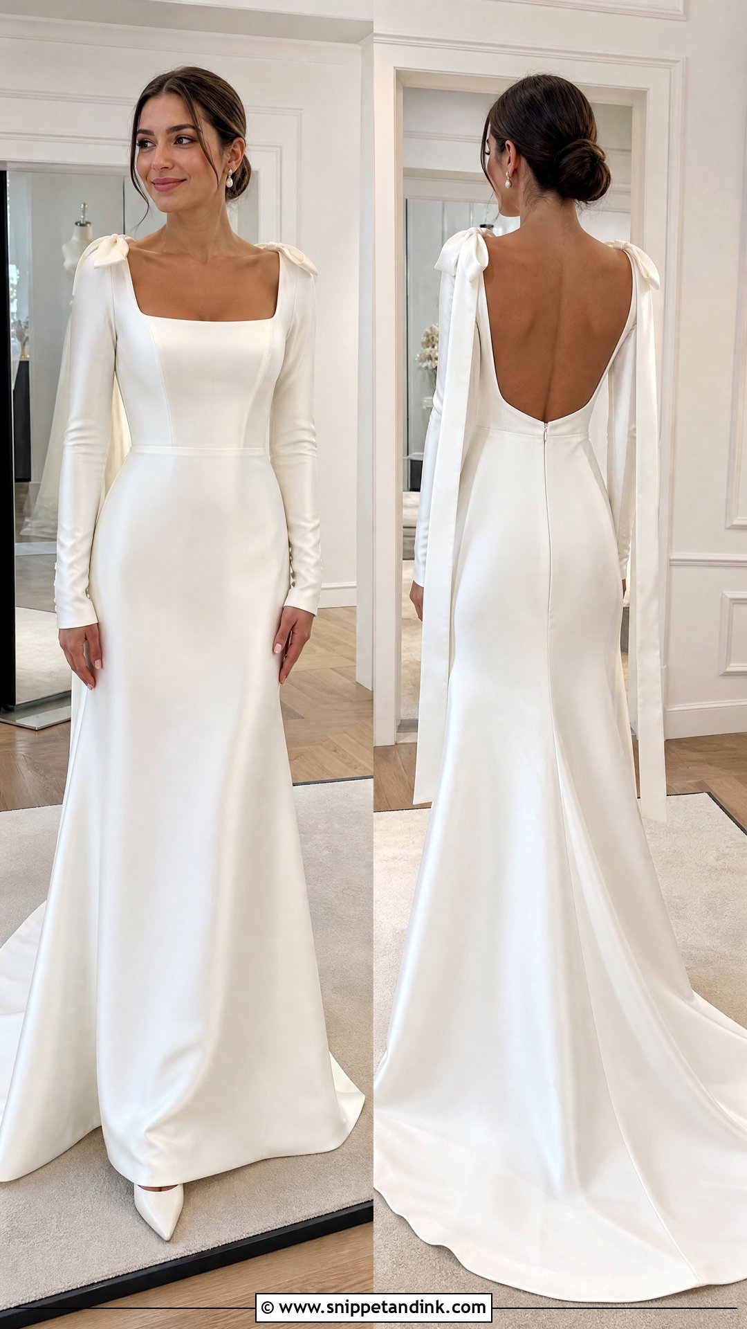Square Neck Long Sleeve Open Back Wedding Dress - Snippet and Ink - 25 Long Sleeve Open Back Wedding Dress Ideas